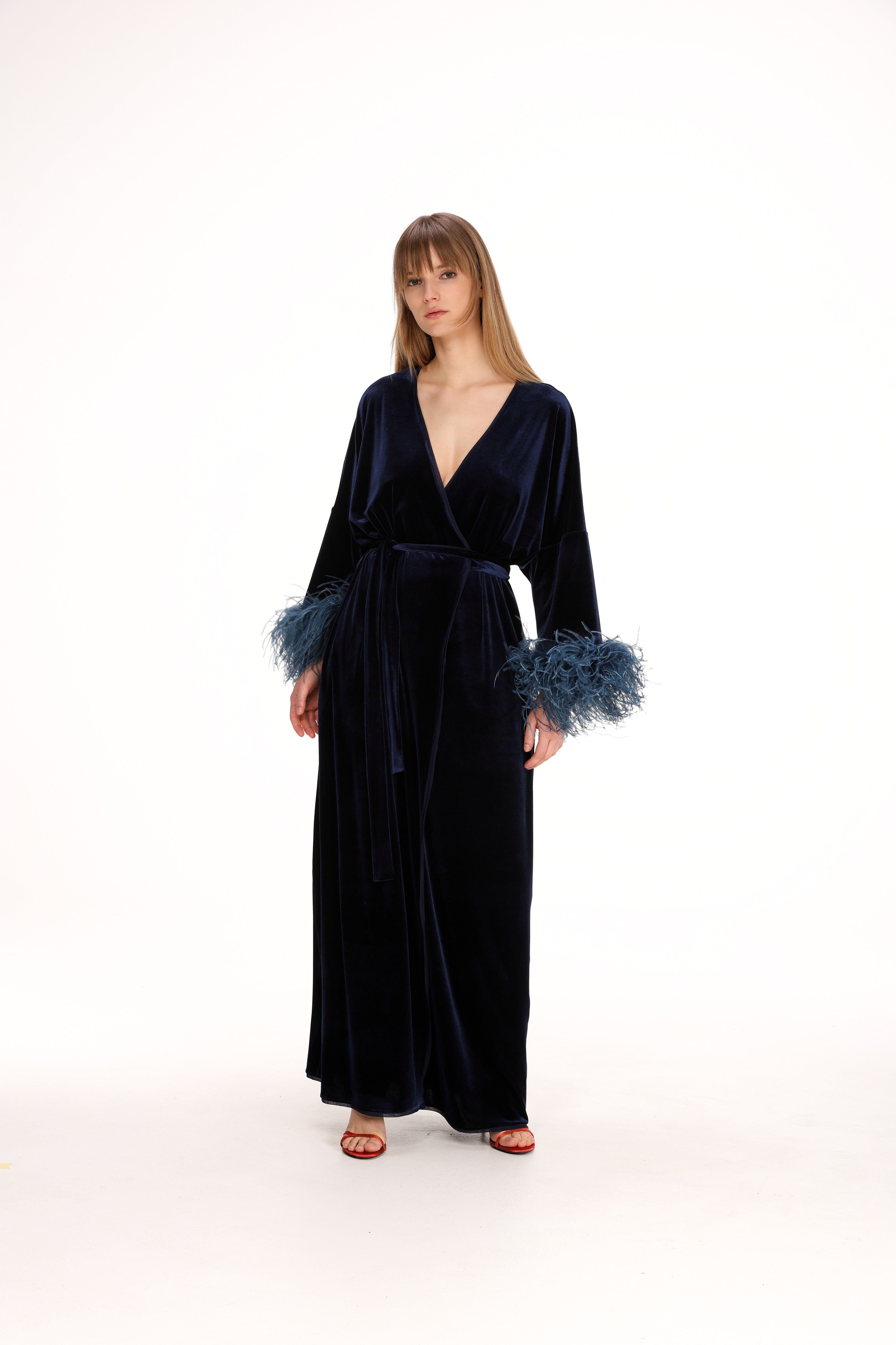  Feathered Velvet Kimono Product Amoralle