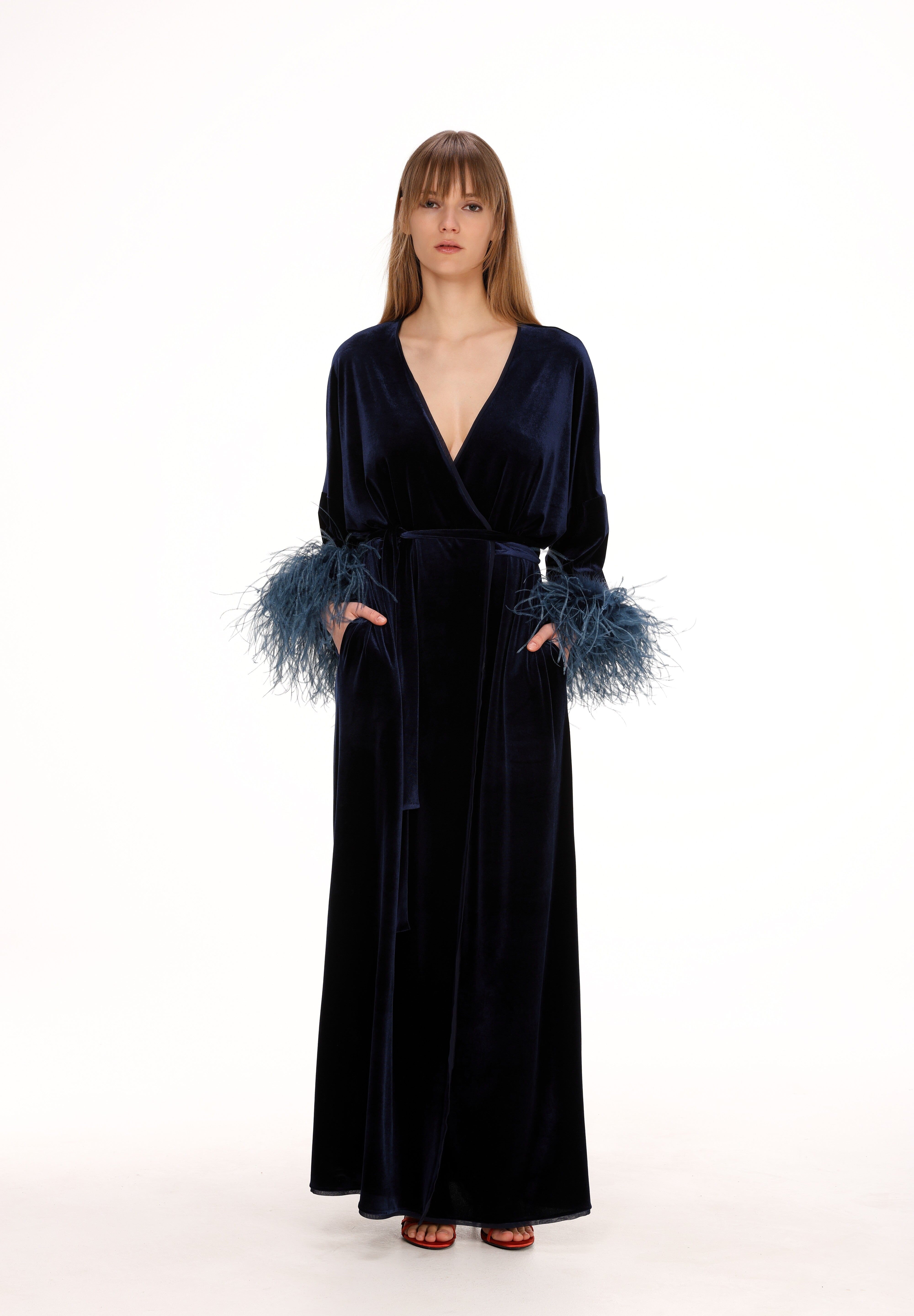  Feathered Velvet Kimono Product Amoralle