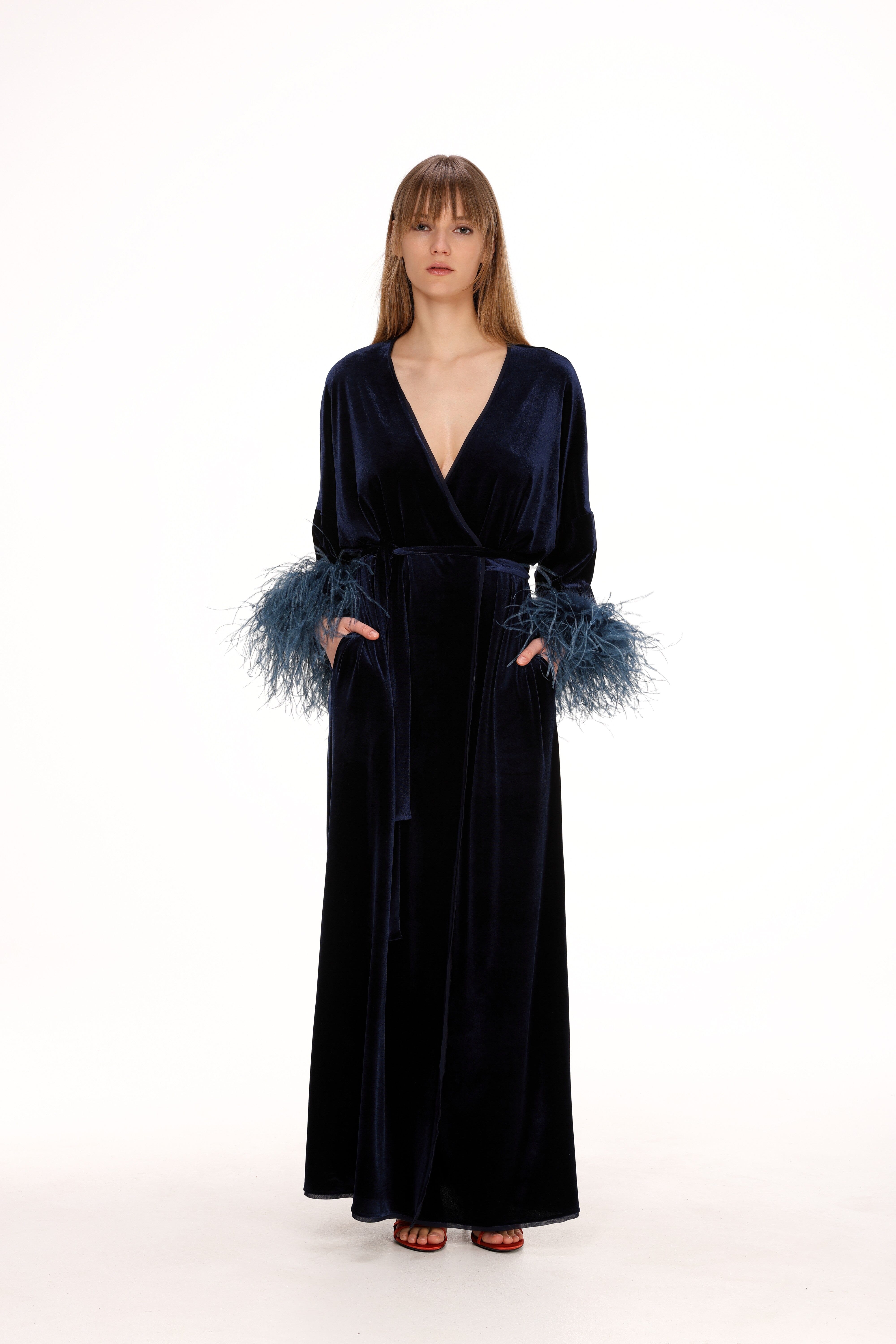  Feathered Velvet Kimono Product Amoralle