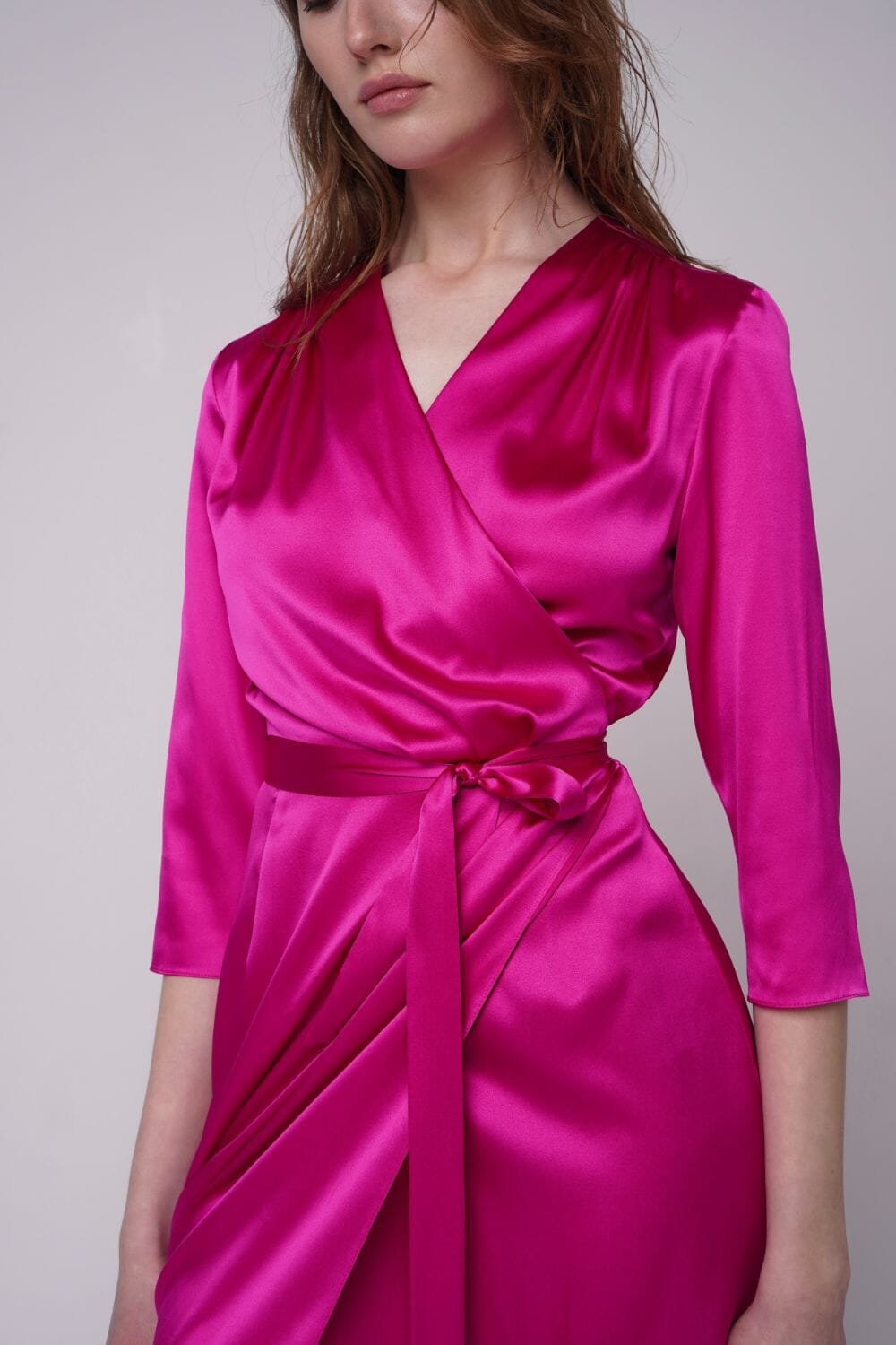  Fuchsia Let Your Love Silk Robe Amoralle
