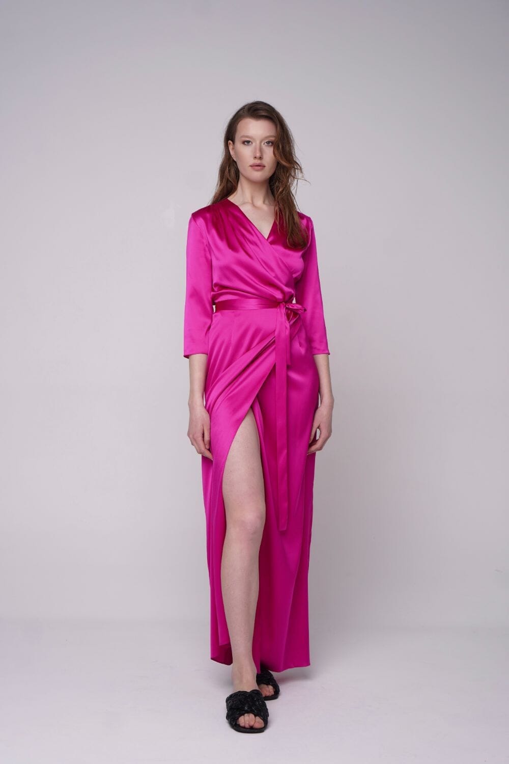  Fuchsia Let Your Love Silk Robe Amoralle