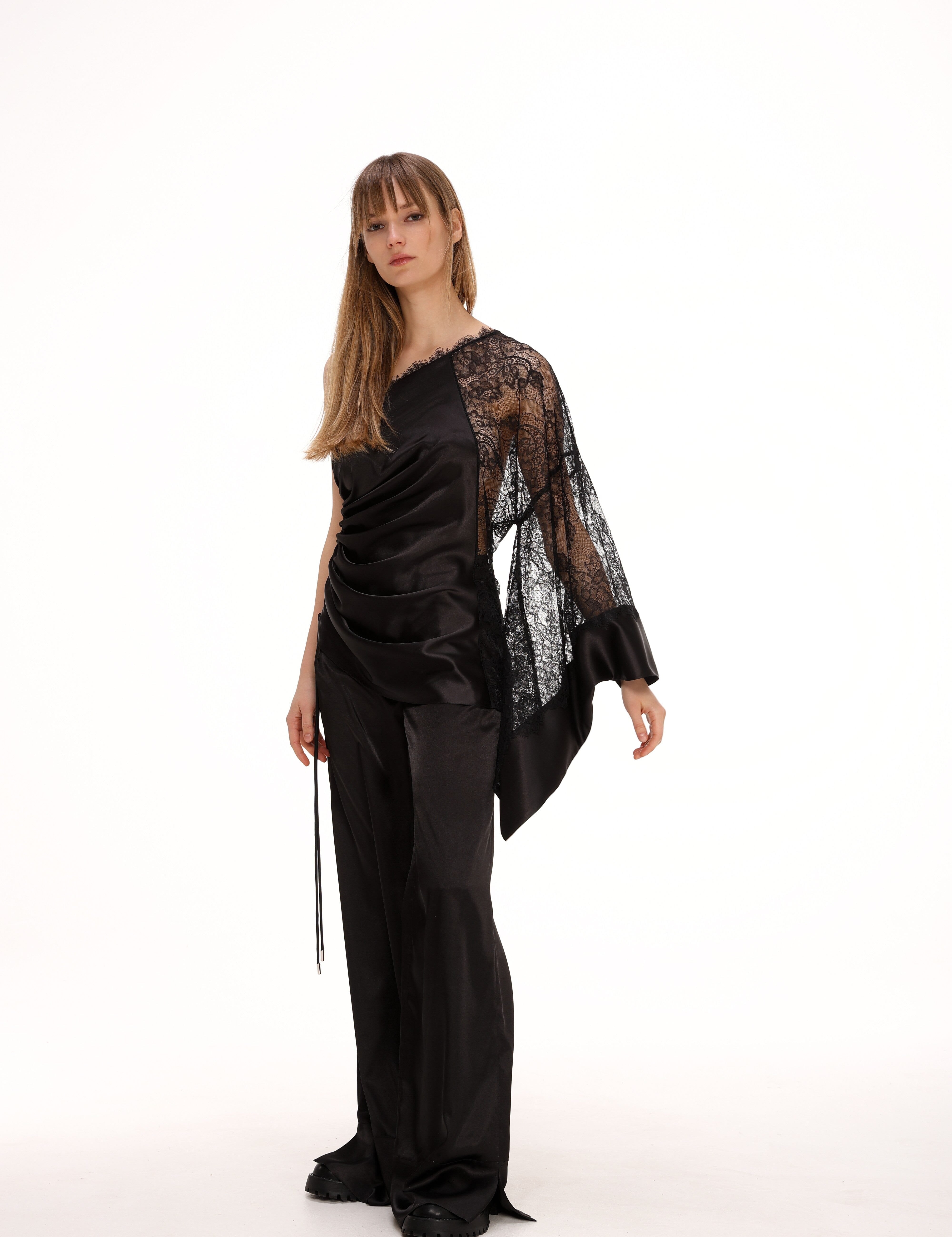  Gathered Satin and Lace Blouse Product Amoralle