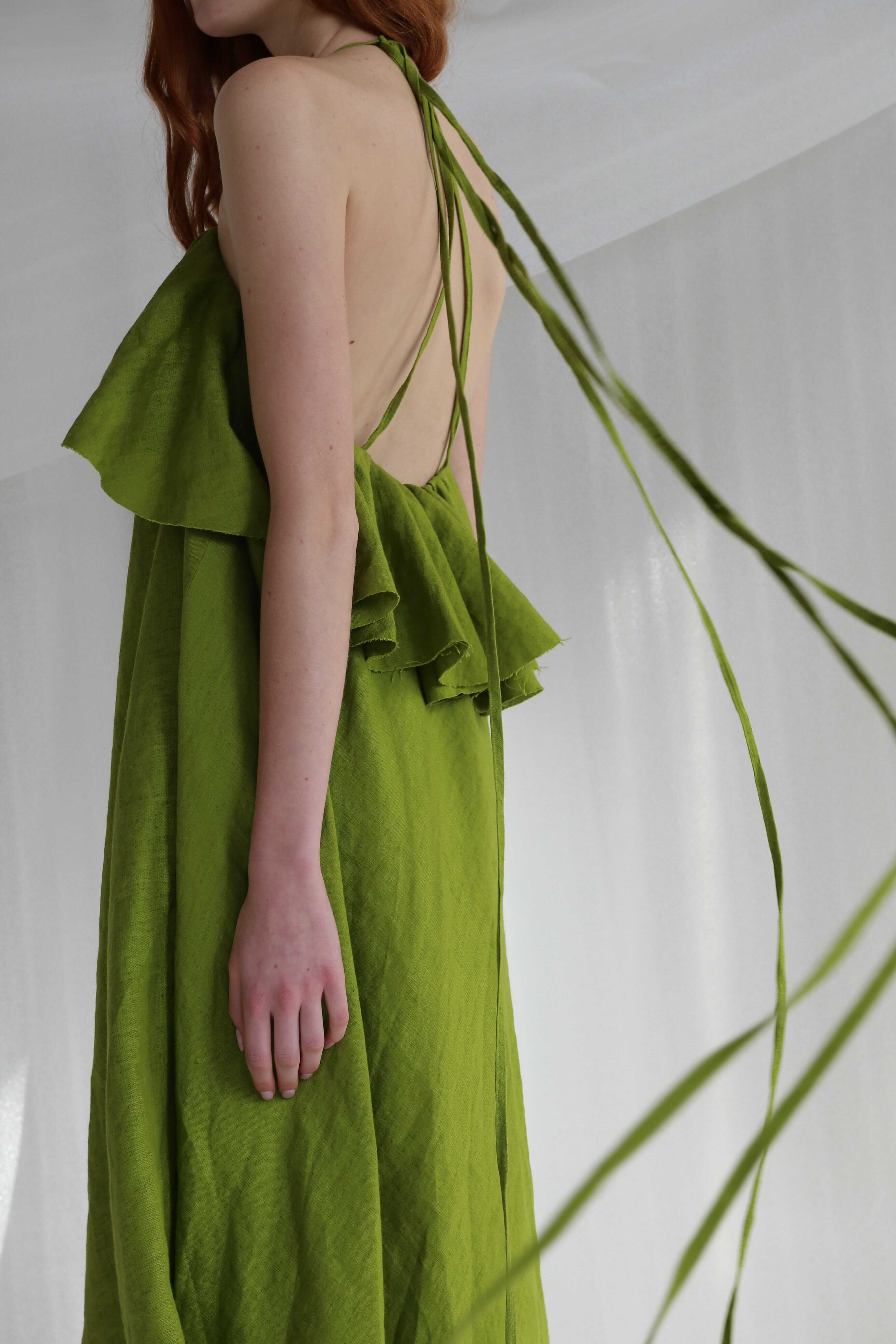  Green Linen Midi Dress Product Amoralle