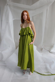  Green Linen Midi Dress Product Amoralle