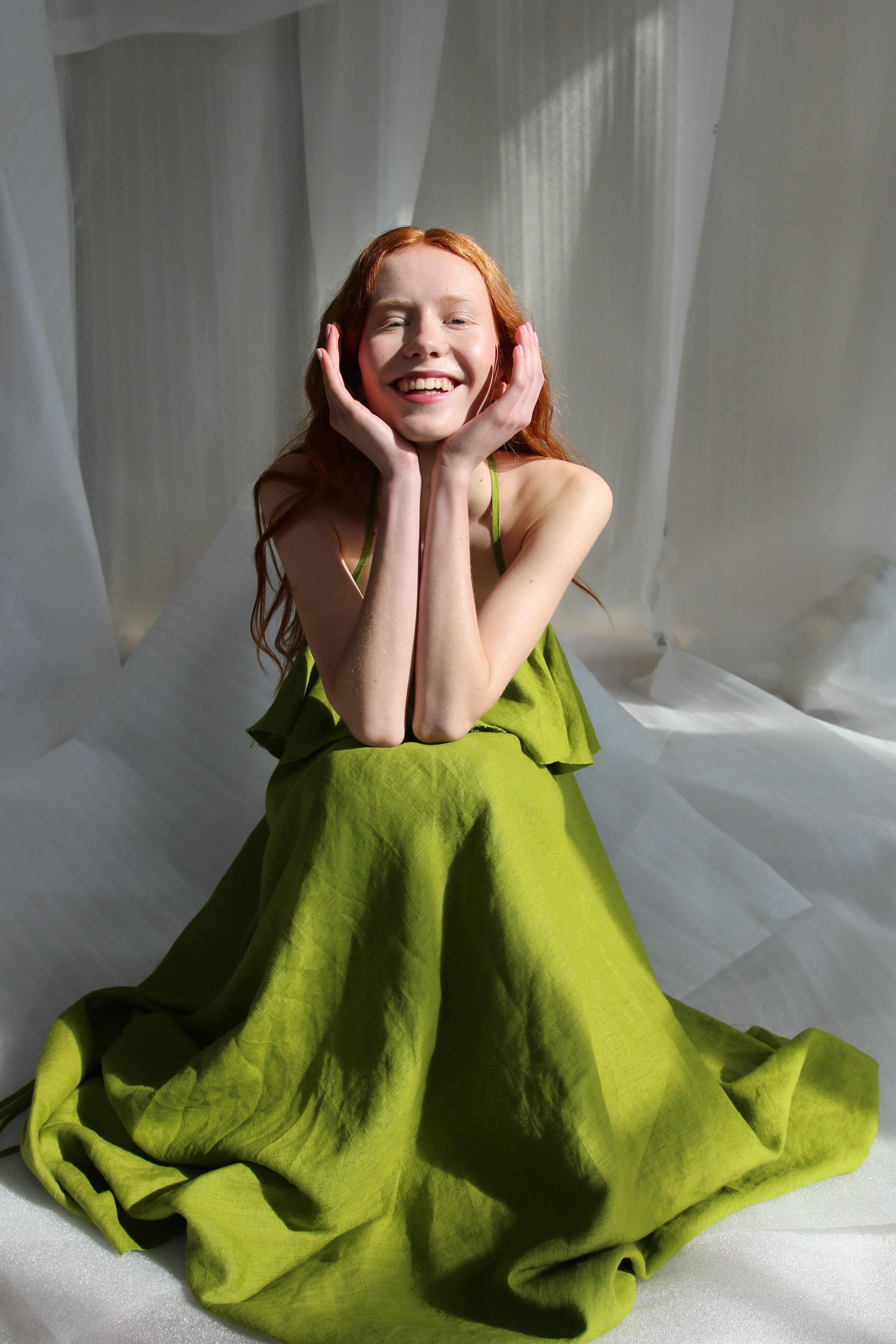  Green Linen Midi Dress Product Amoralle