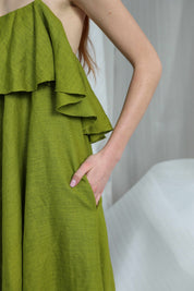  Green Linen Midi Dress Product Amoralle
