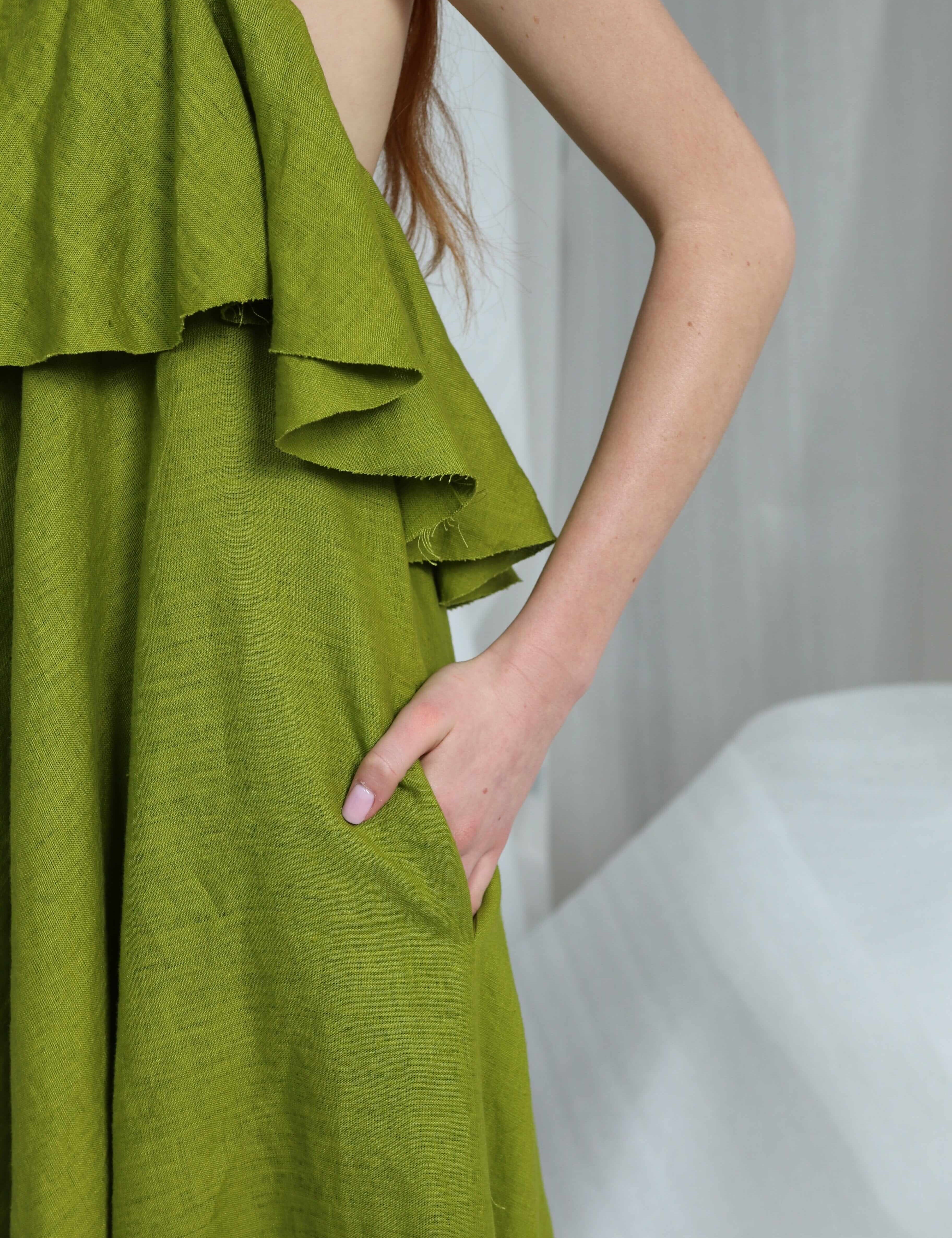  Green Linen Midi Dress Product Amoralle