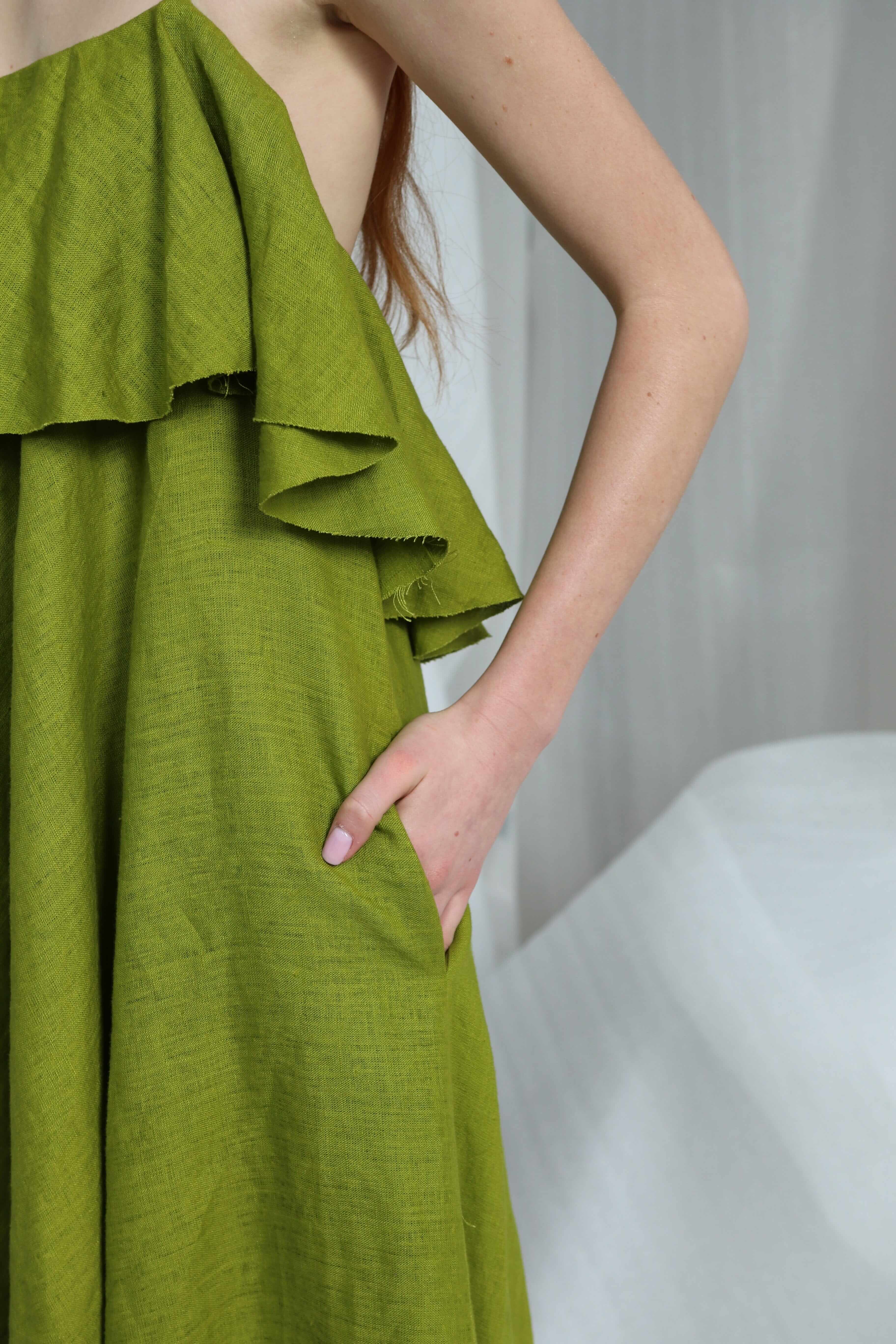  Green Linen Midi Dress Product Amoralle