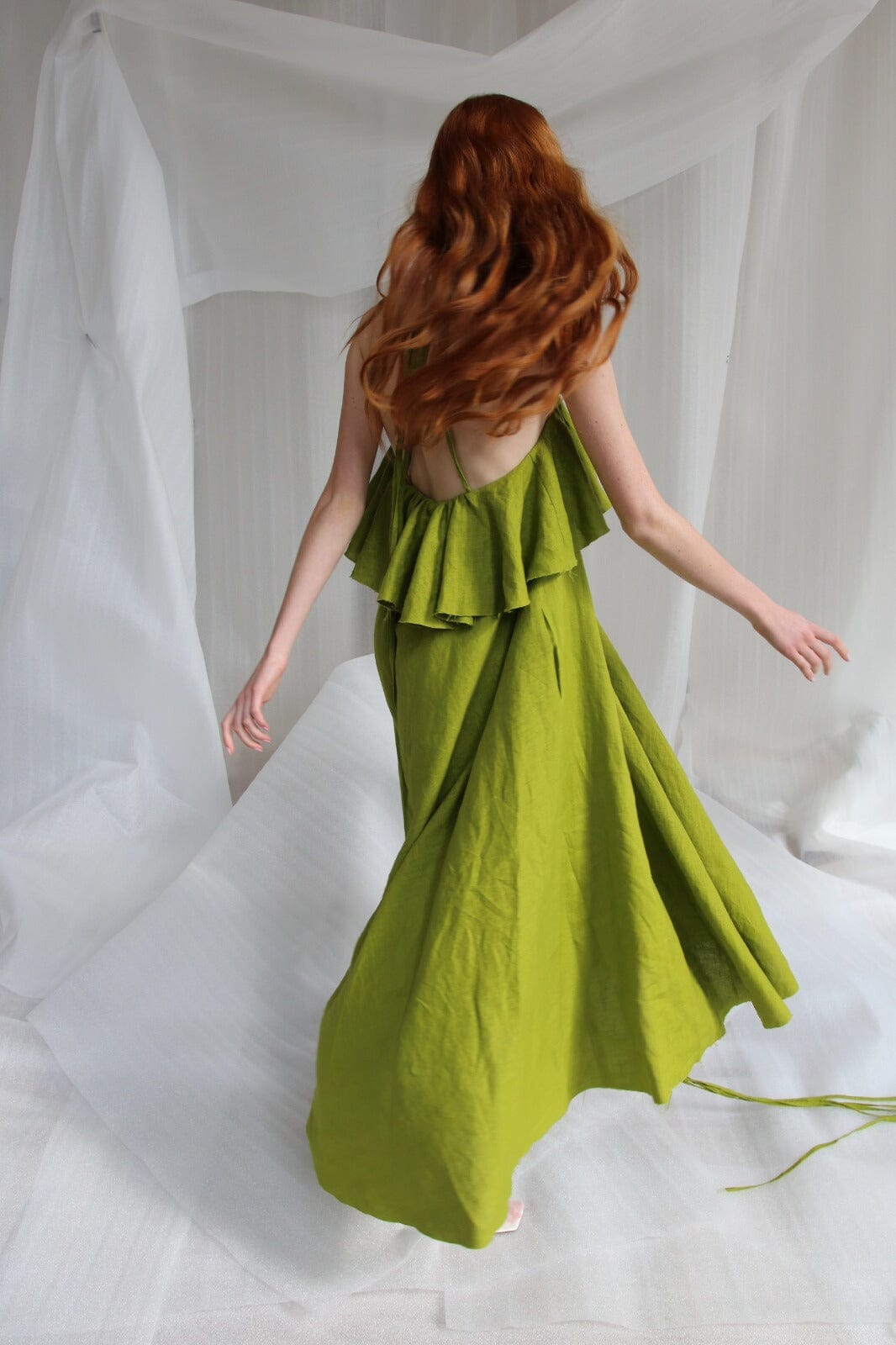 Green Linen Midi Dress Amoralle