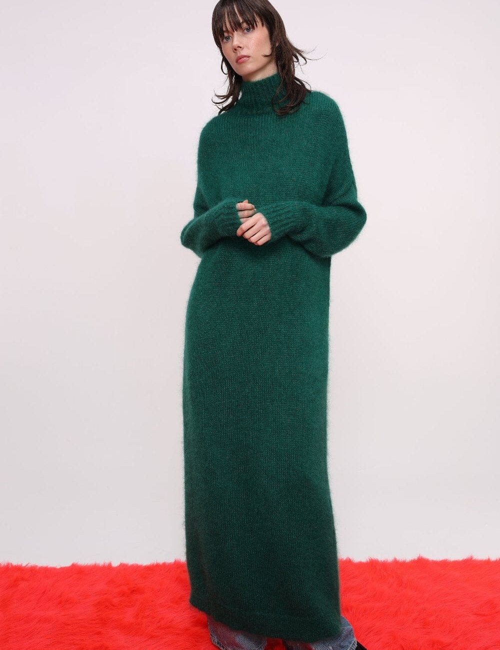  Green Mohair Knit Turtleneck Maxi Dress Product Amoralle