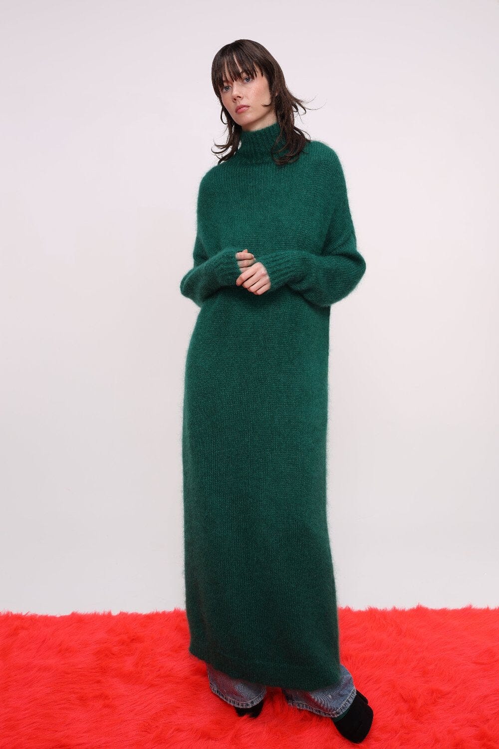  Green Mohair Knit Turtleneck Maxi Dress Product Amoralle