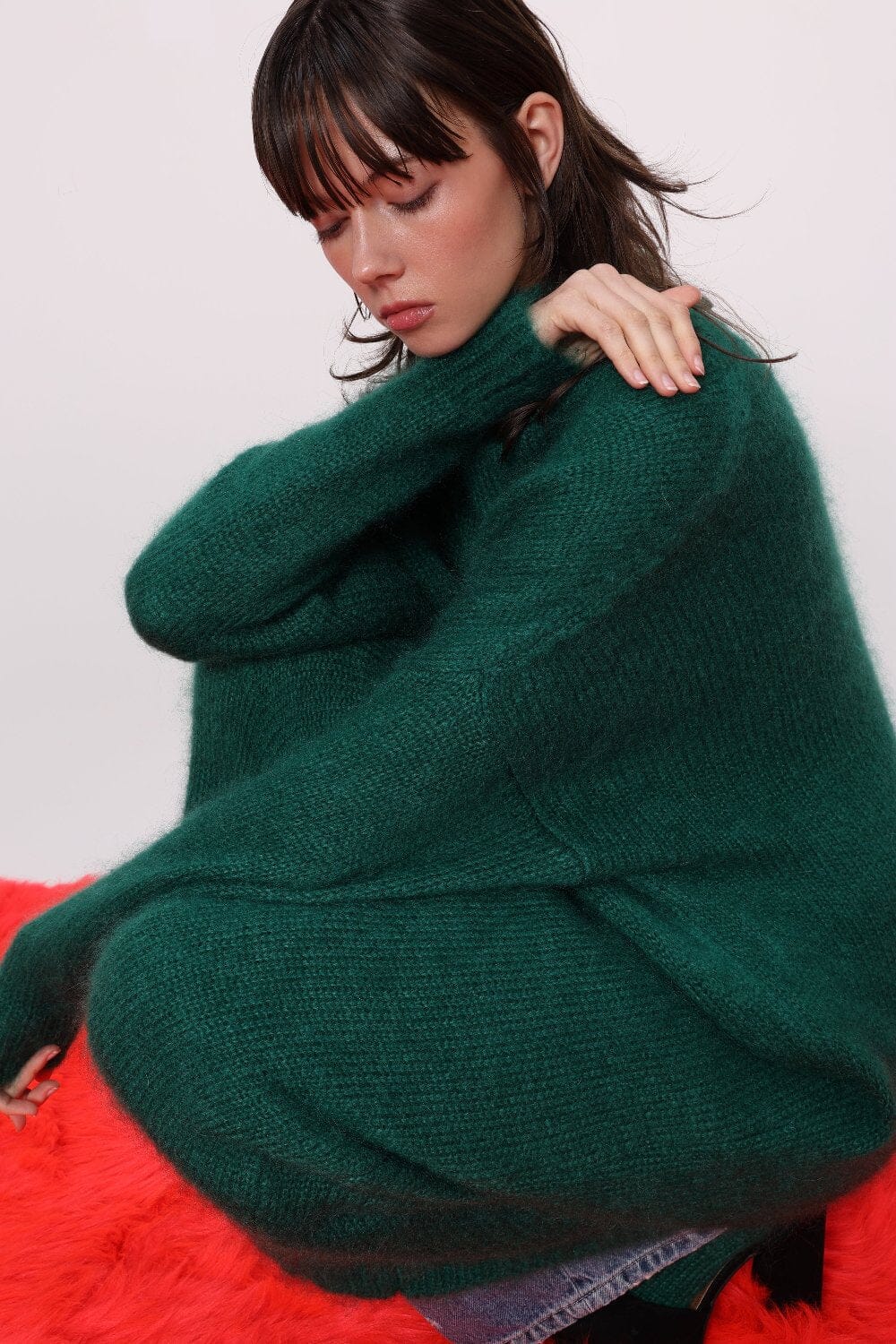  Green Mohair Knit Turtleneck Maxi Dress Product Amoralle