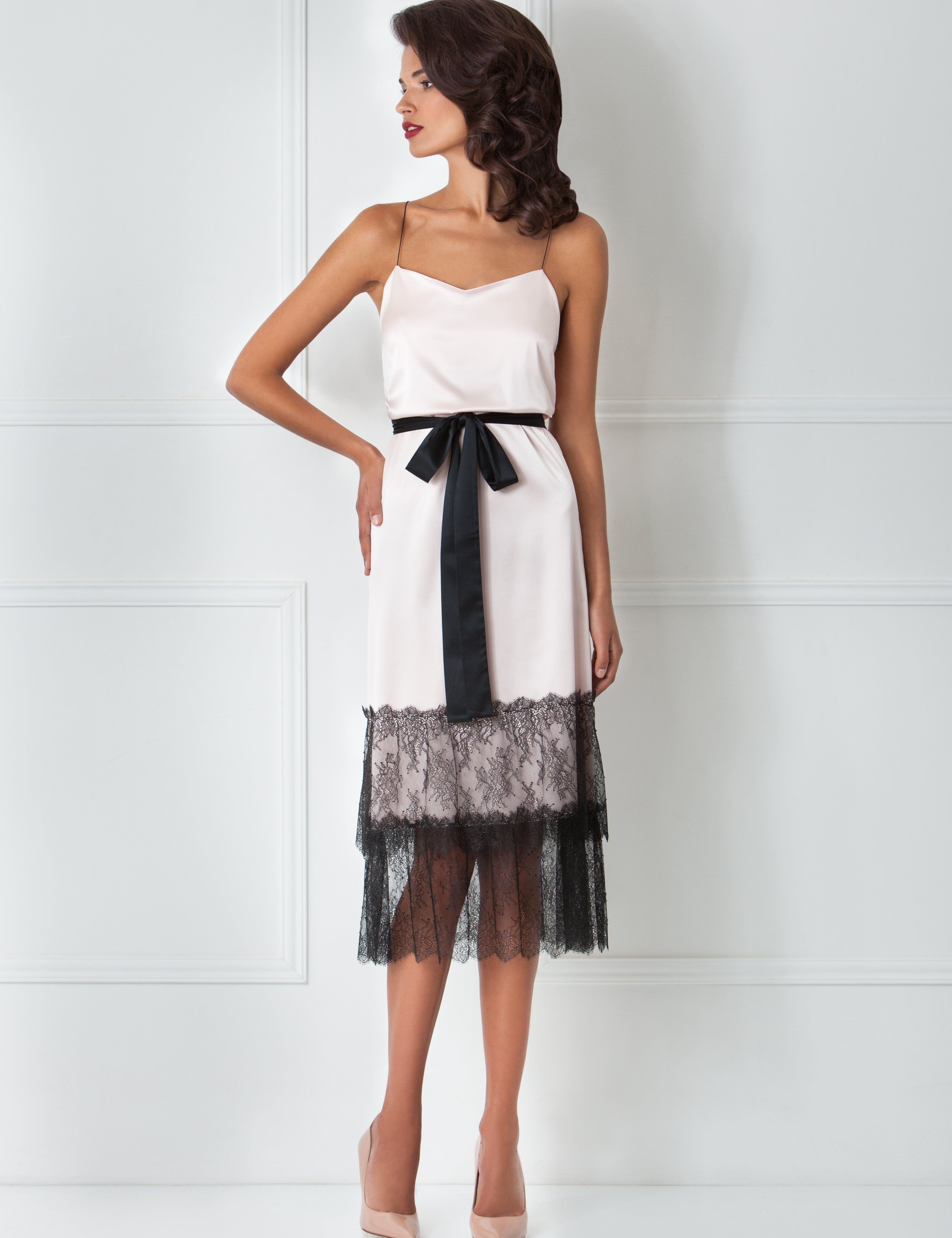  Ivory & Black Satin Slip Product Amoralle