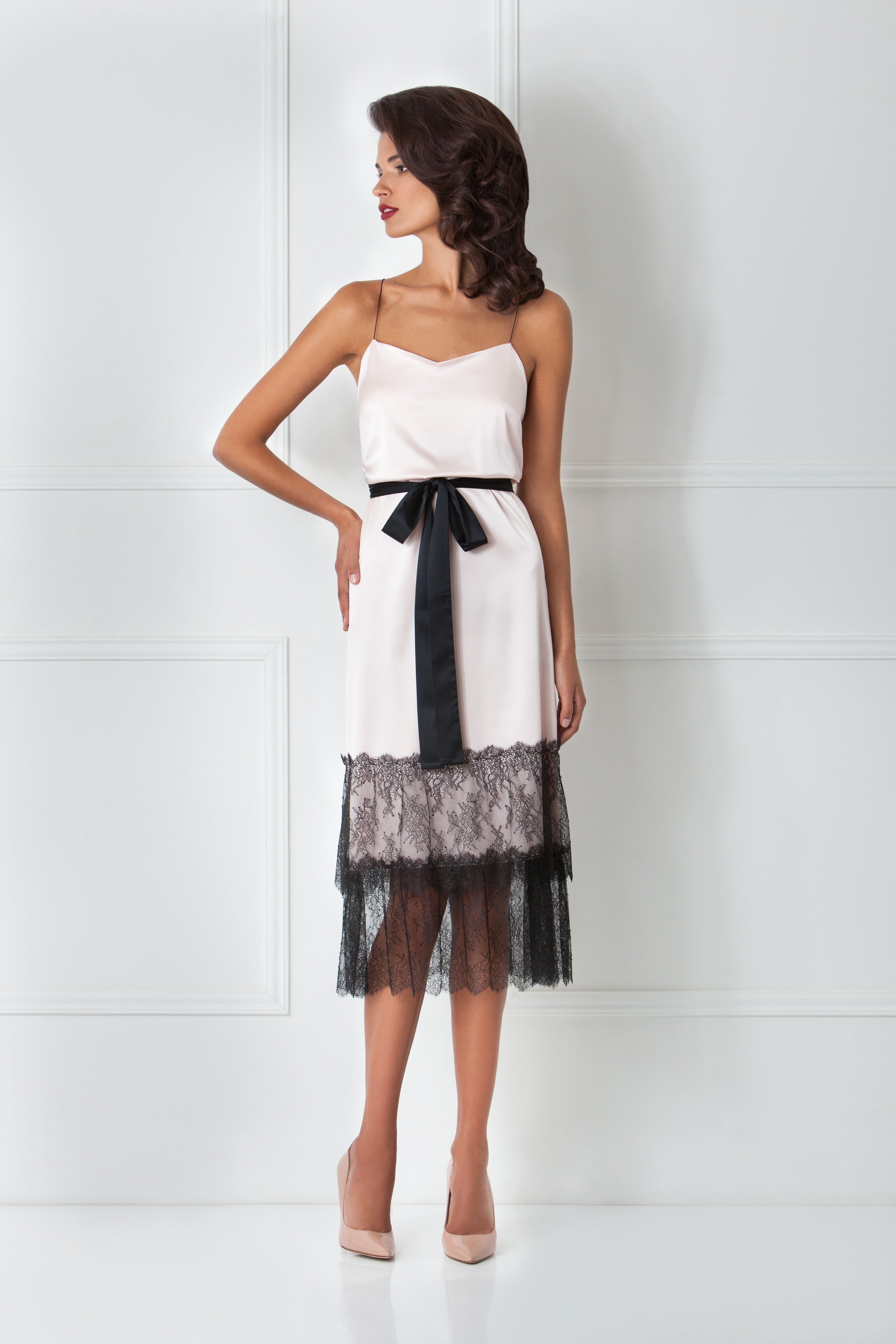  Ivory & Black Satin Slip Product Amoralle