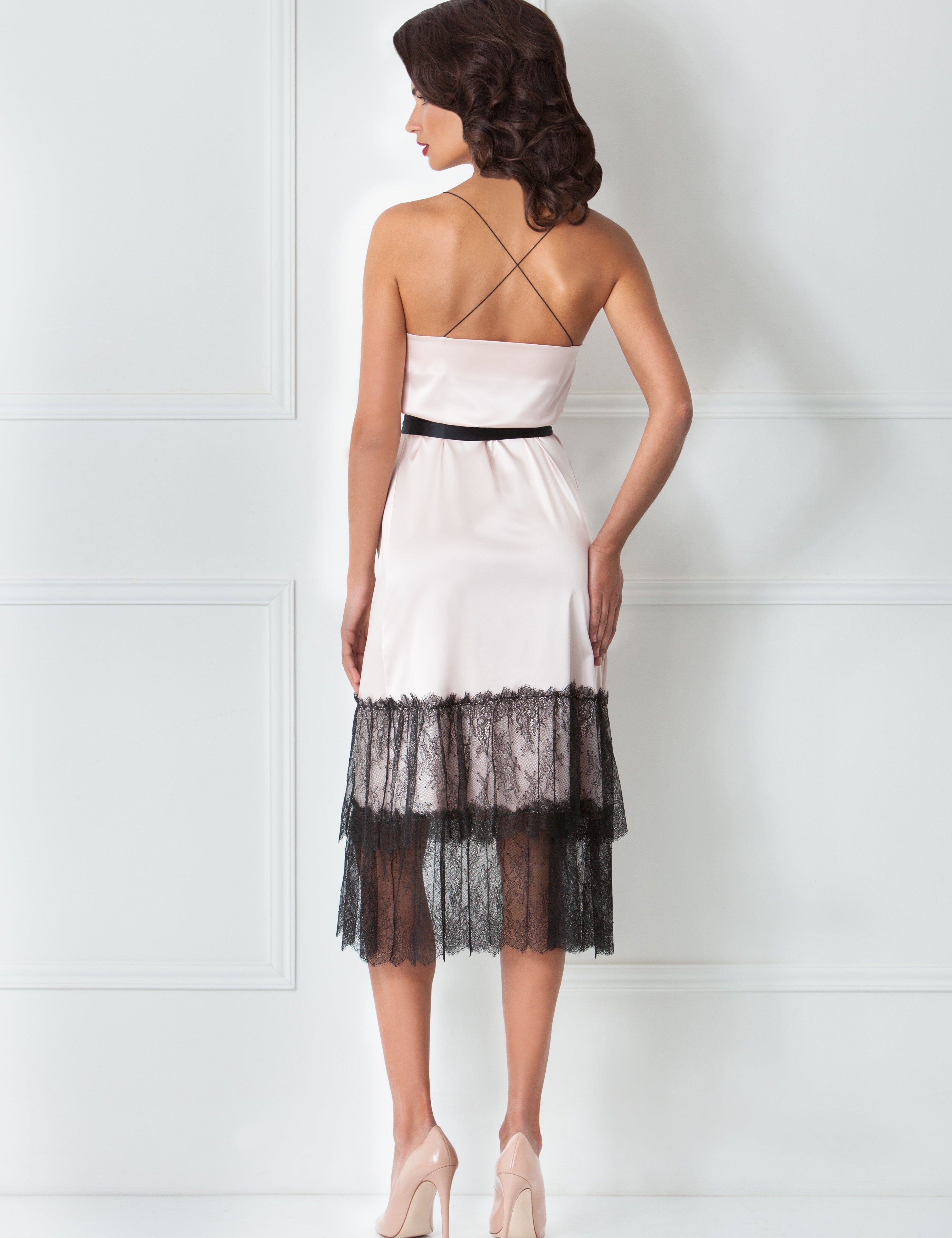  Ivory & Black Satin Slip Product Amoralle