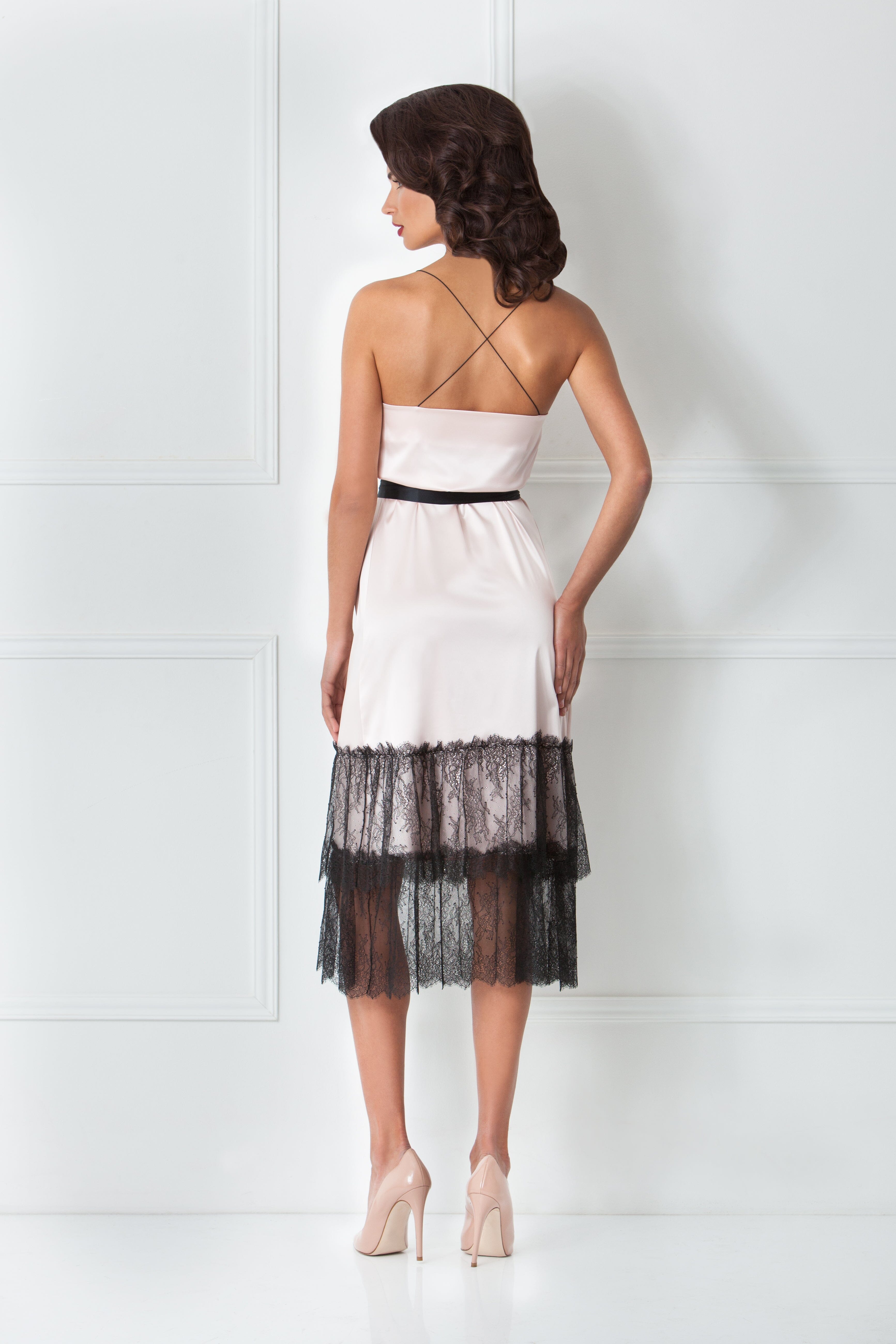  Ivory & Black Satin Slip Product Amoralle
