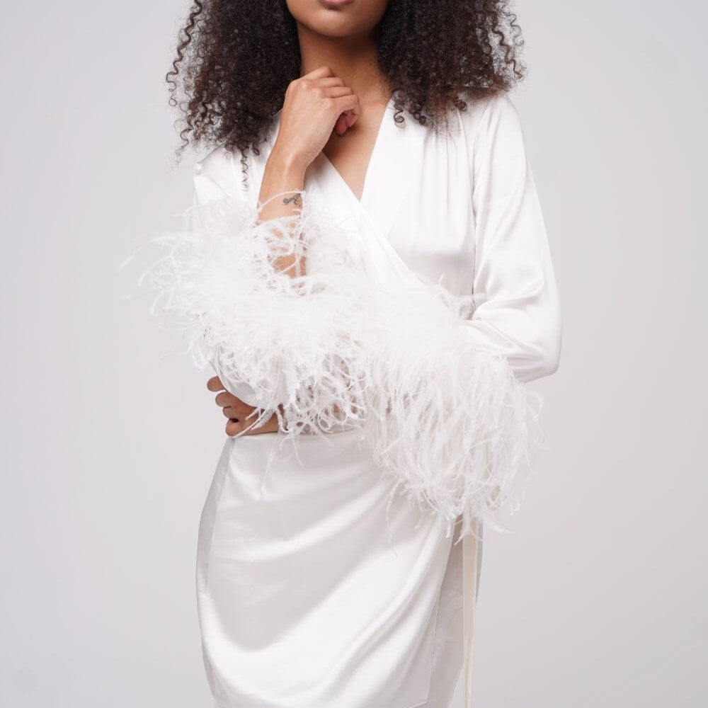  Ivory Stargazing Silk Kimono Robe Amoralle