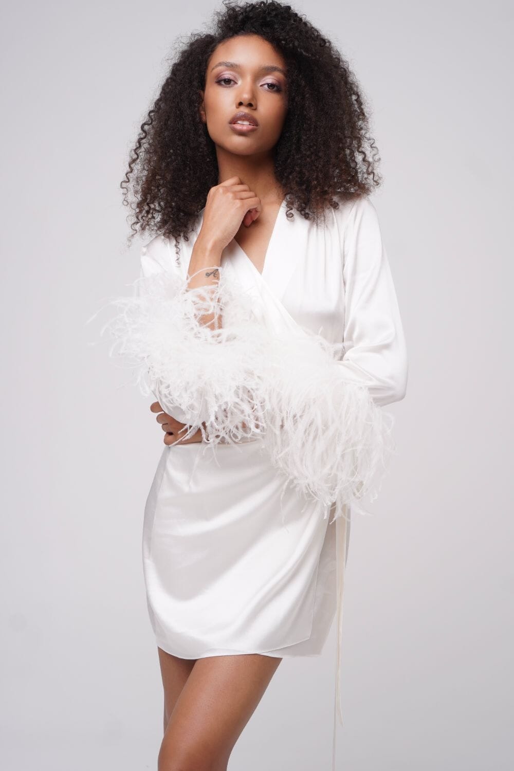  Ivory Stargazing Silk Kimono Robe Amoralle