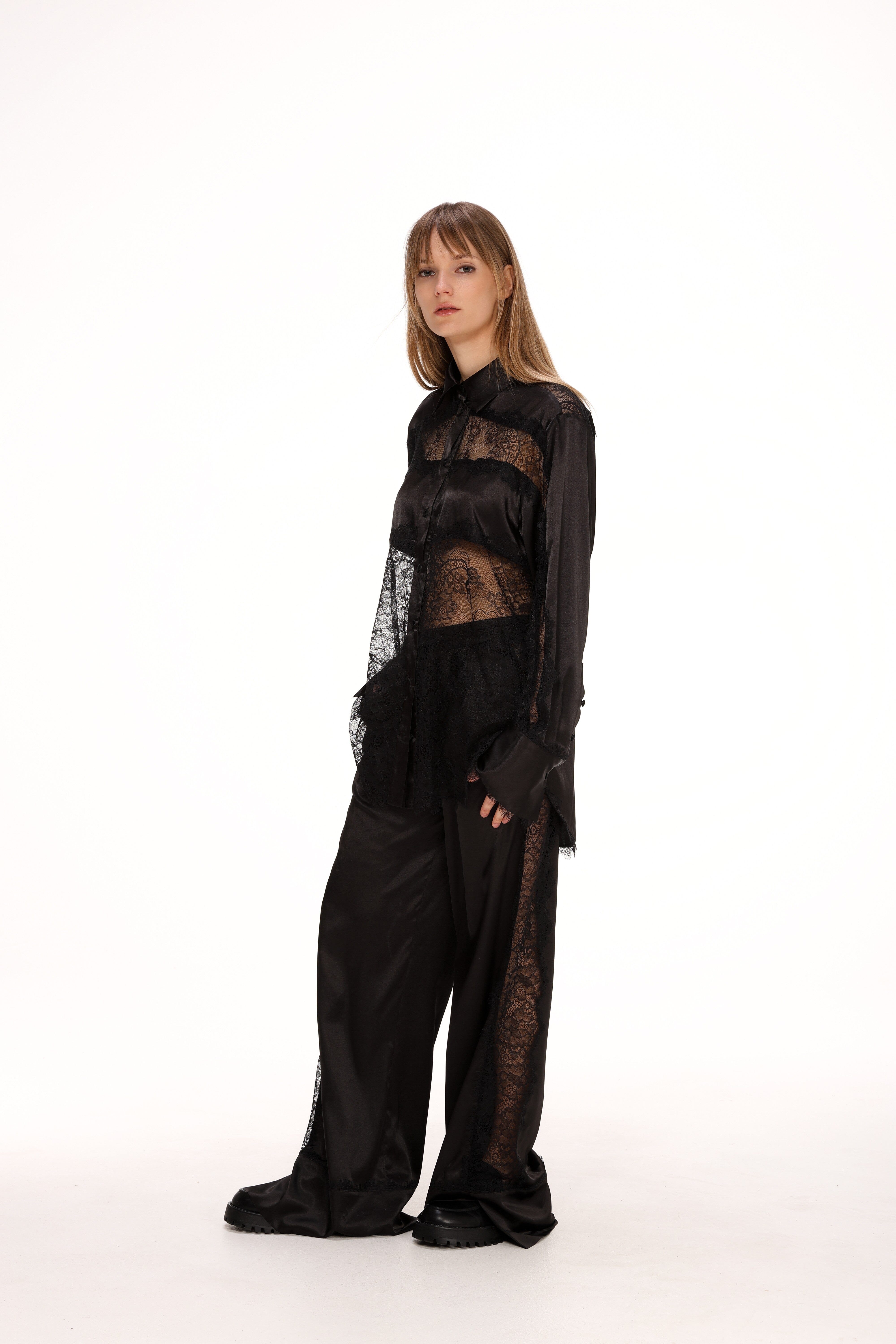  Lace Detail Satin Pants Product Amoralle