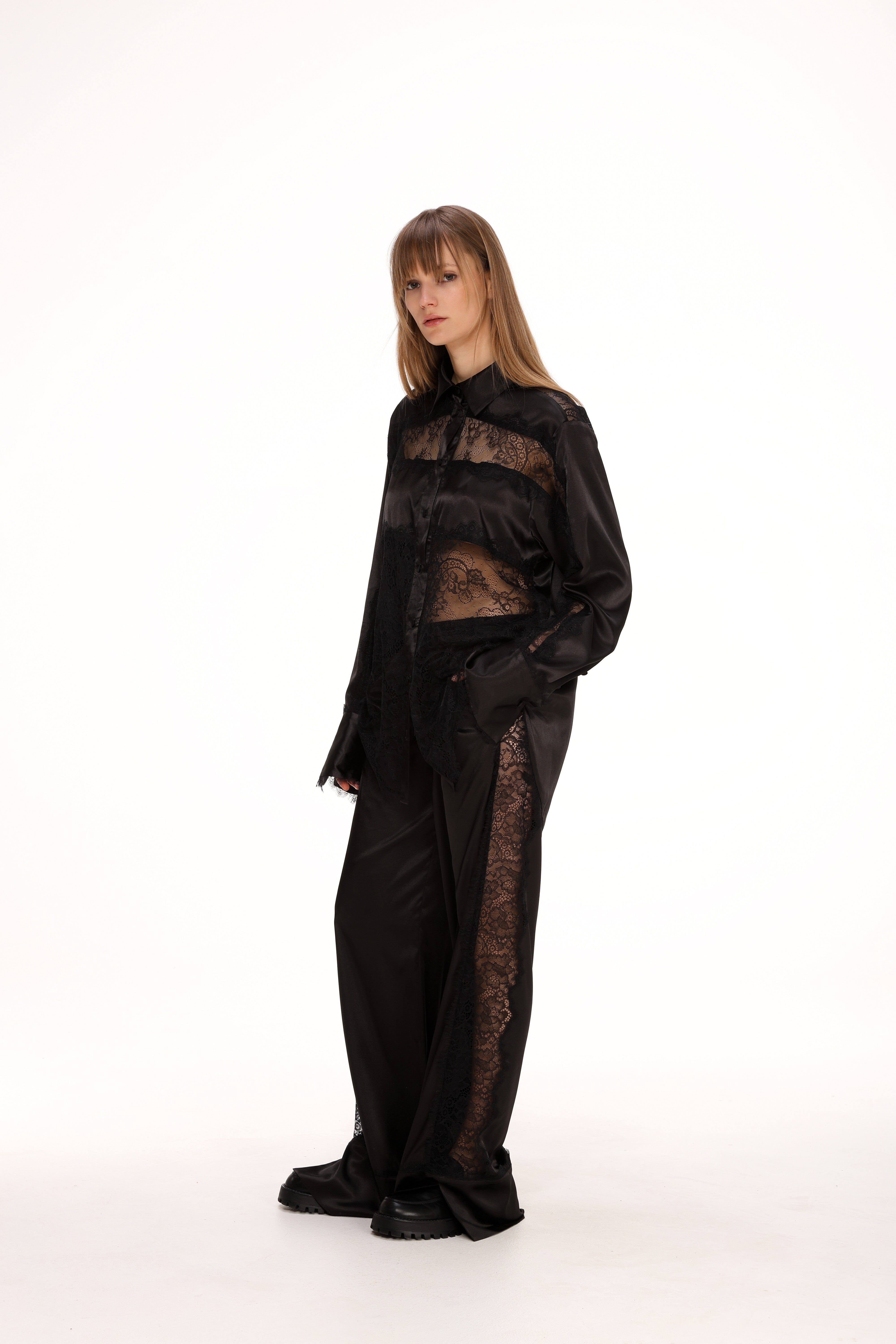  Lace Detail Satin Pants Product Amoralle