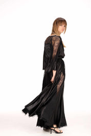  Lace Detail Satin Wrap Dress Product Amoralle