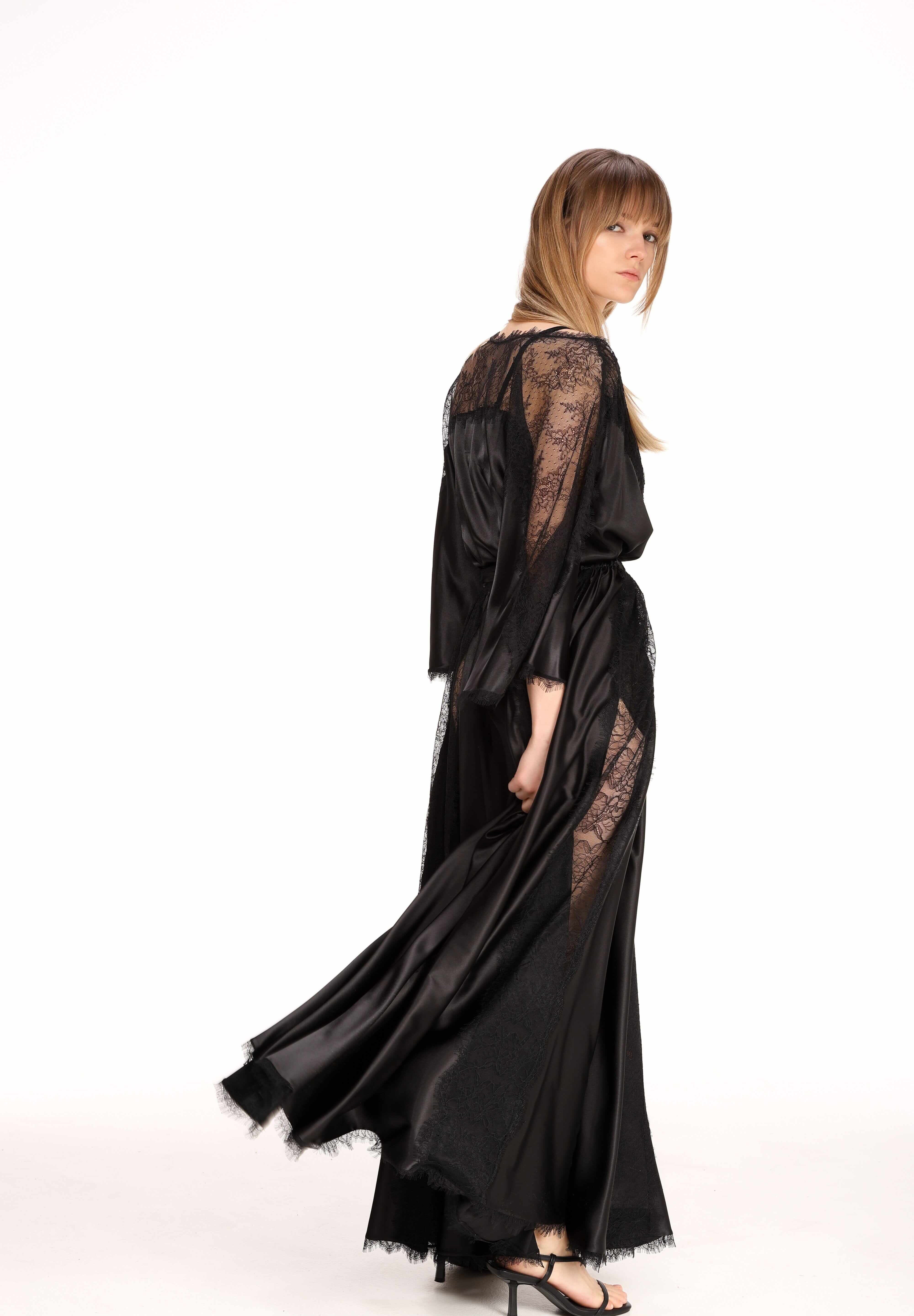  Lace Detail Satin Wrap Dress Product Amoralle