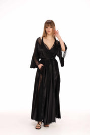  Lace Detail Satin Wrap Dress Product Amoralle