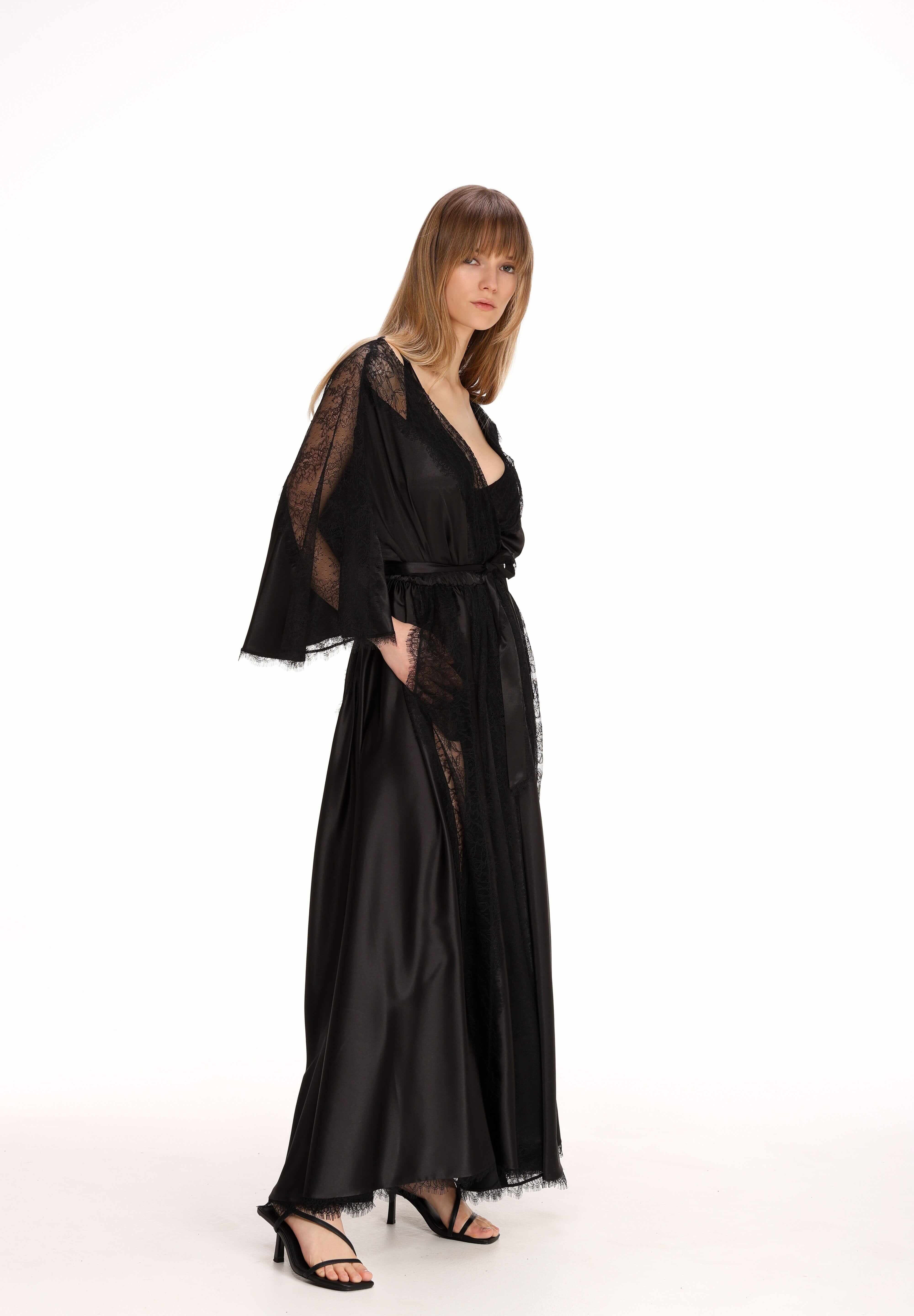  Lace Detail Satin Wrap Dress Product Amoralle