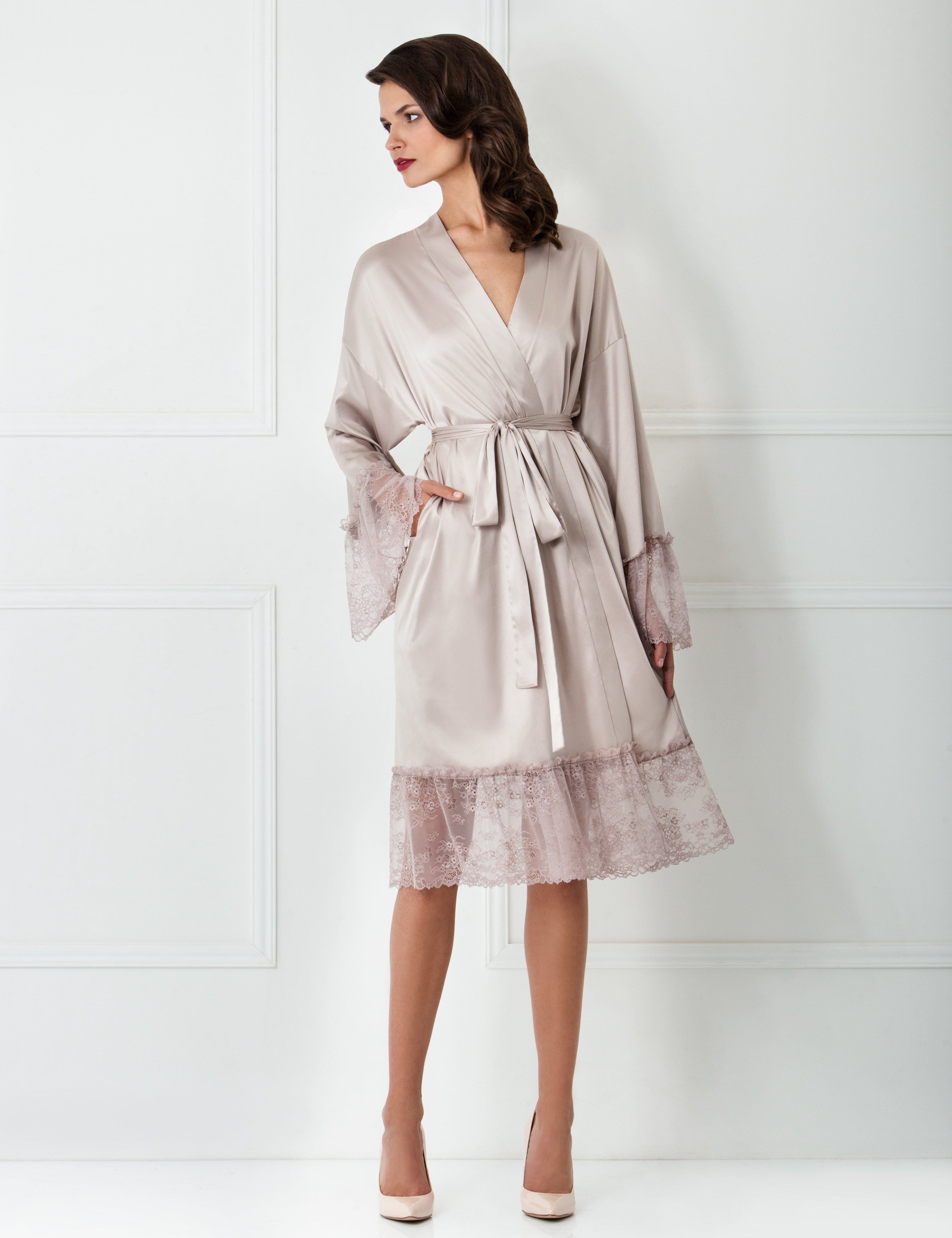  Lace Ruffle Midi Satin Robe Product Amoralle