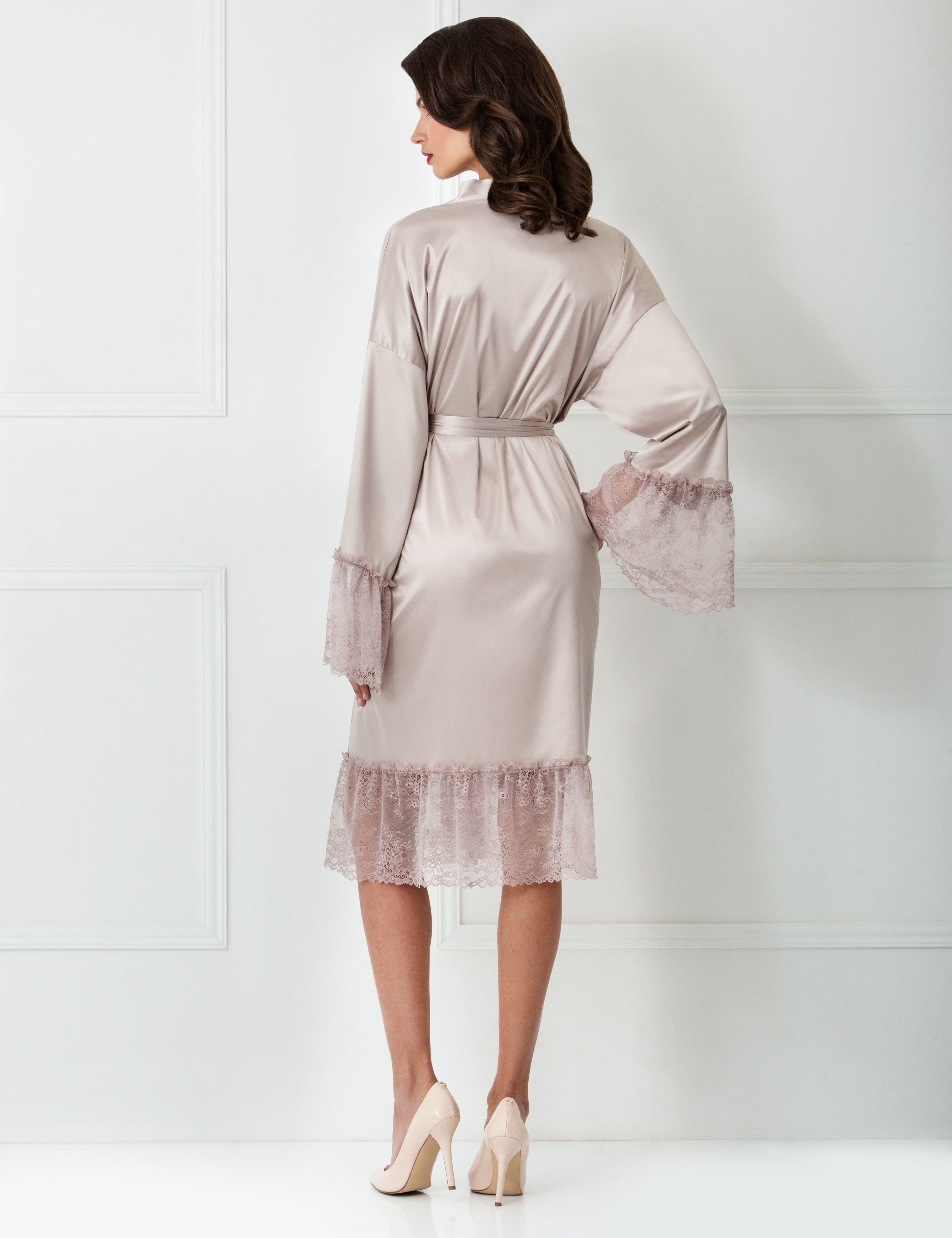  Lace Ruffle Midi Satin Robe Product Amoralle