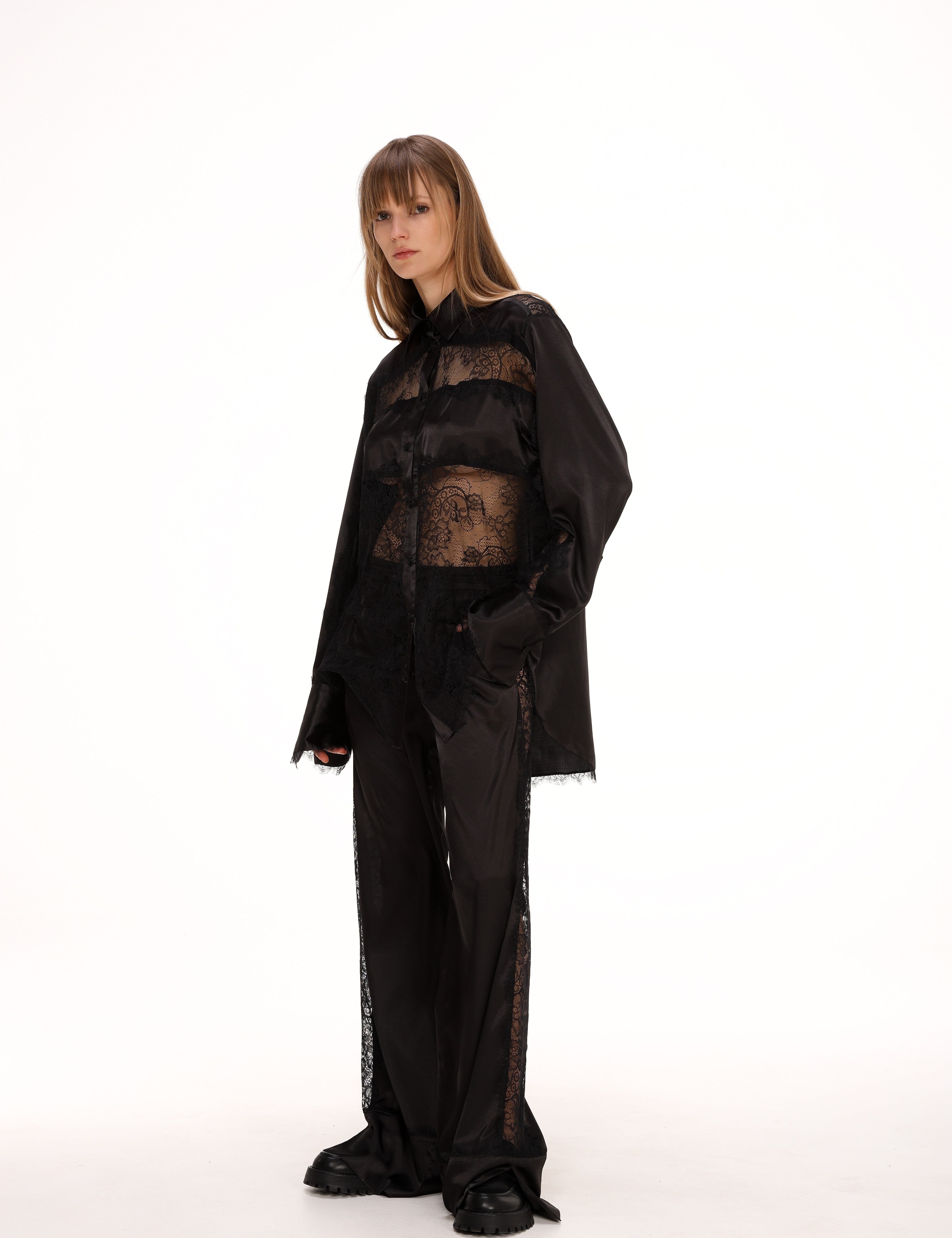  Lace Satin Shirt Product Amoralle