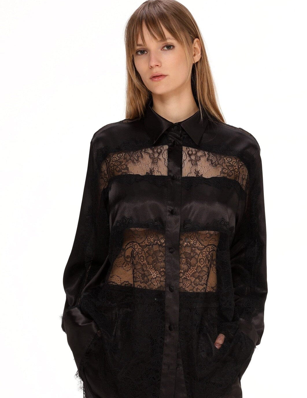  Lace Satin Shirt Product Amoralle