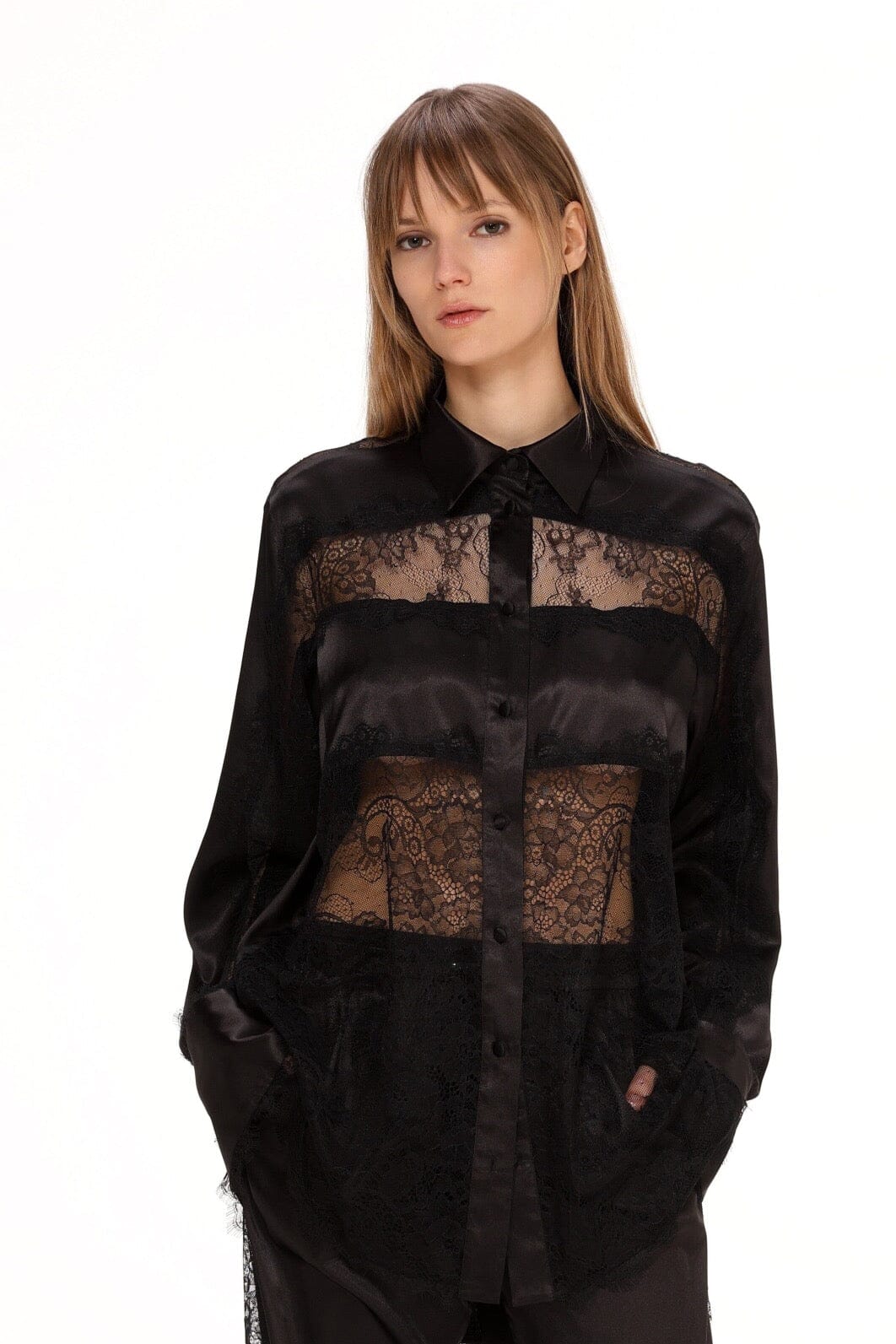  Lace Satin Shirt Product Amoralle