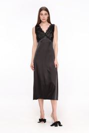  Lace-Trimmed Satin Dress Product Amoralle