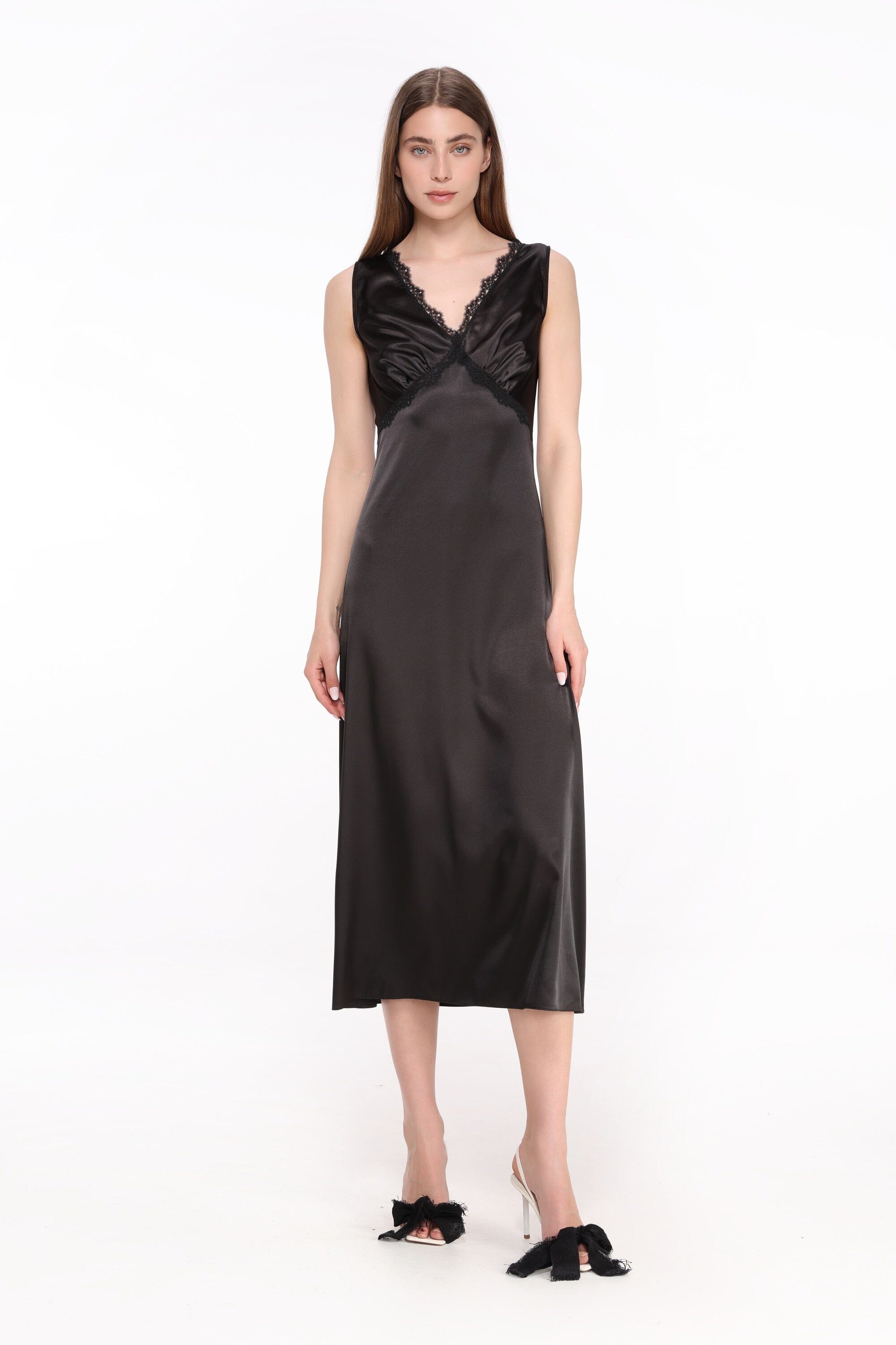  Lace-Trimmed Satin Dress Product Amoralle