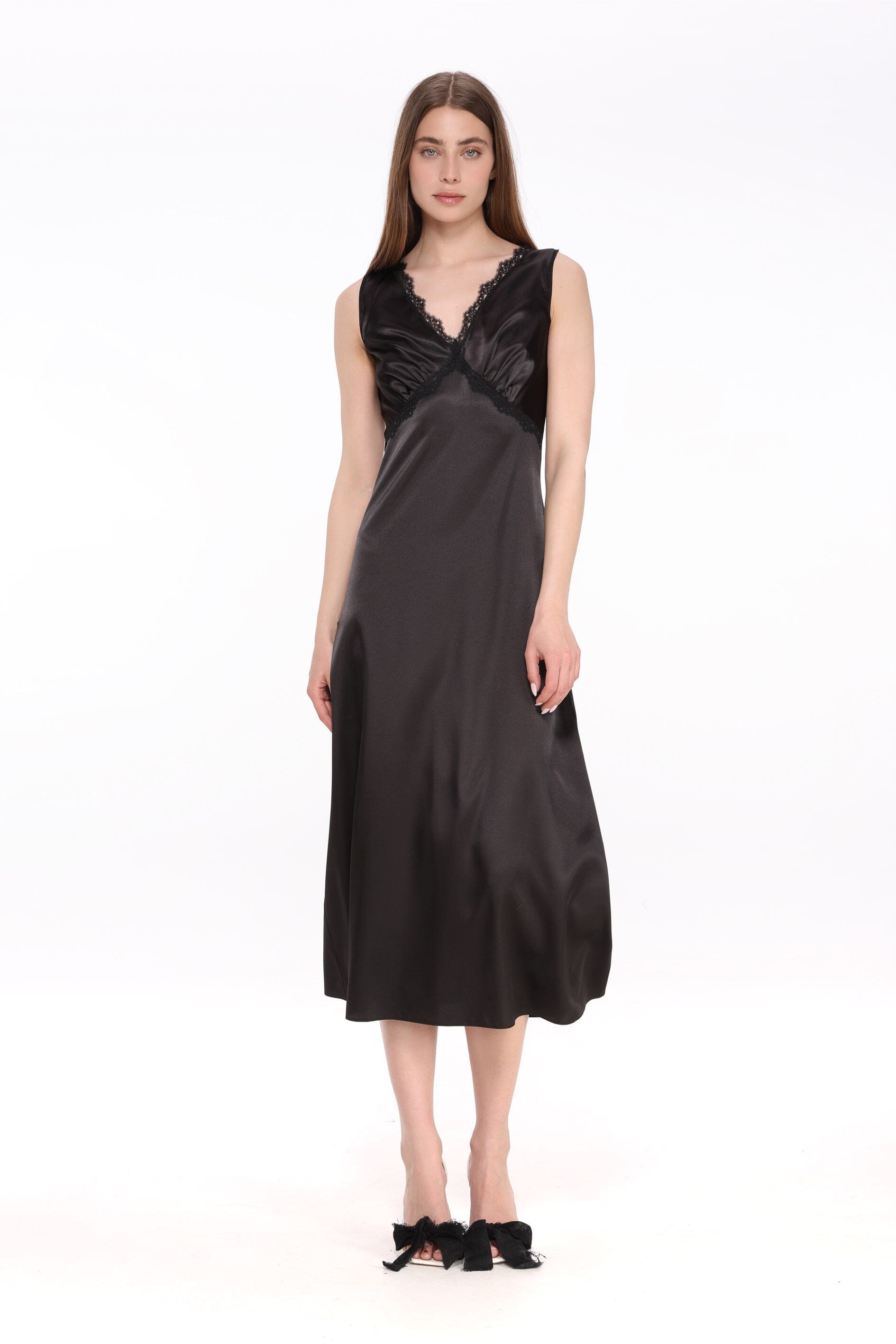  Lace-Trimmed Satin Dress Product Amoralle