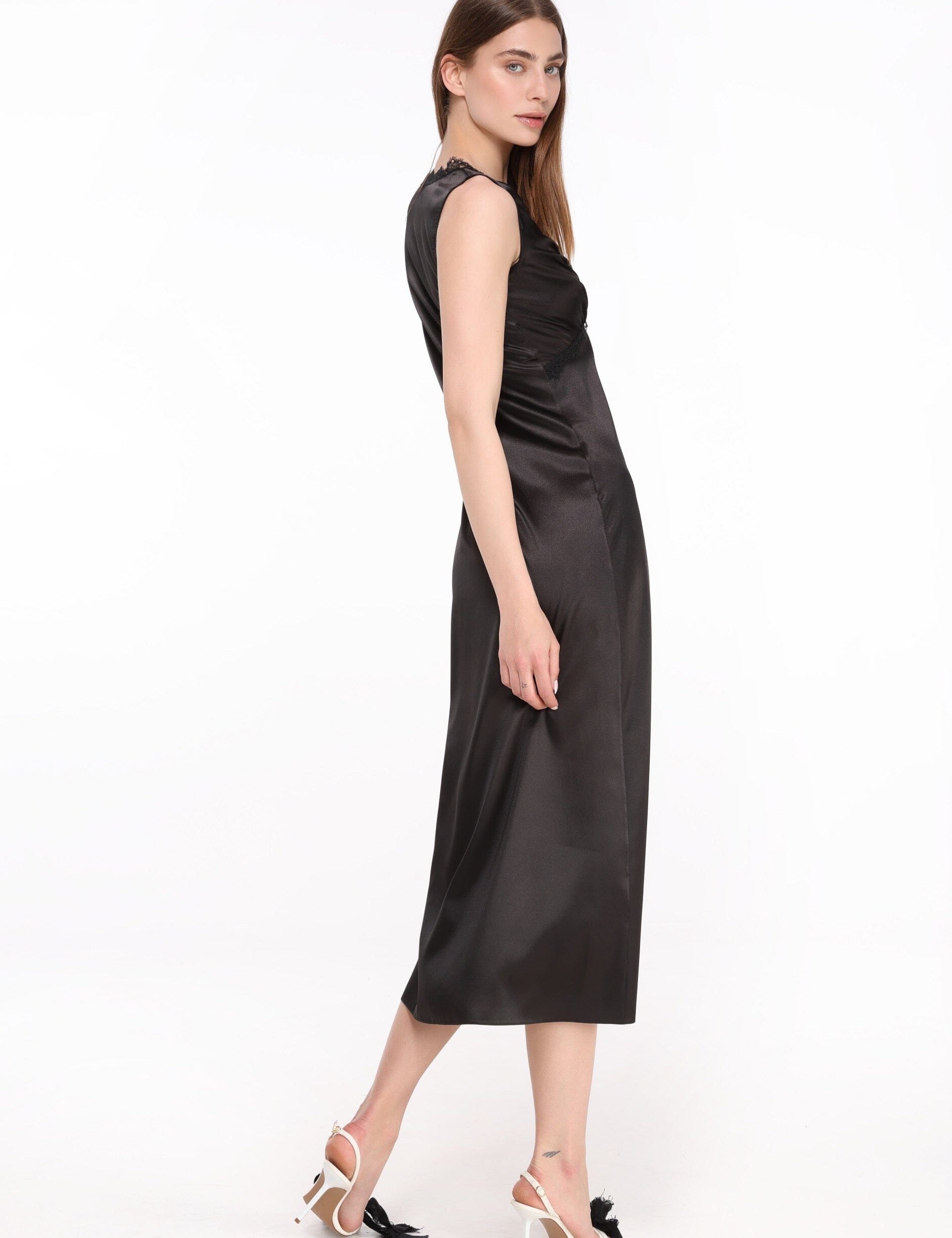  Lace-Trimmed Satin Dress Product Amoralle
