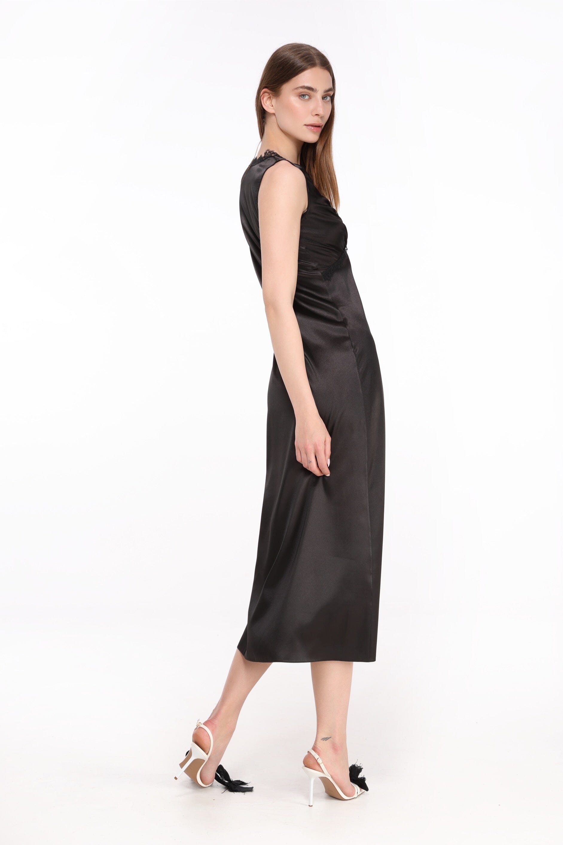  Lace-Trimmed Satin Dress Product Amoralle