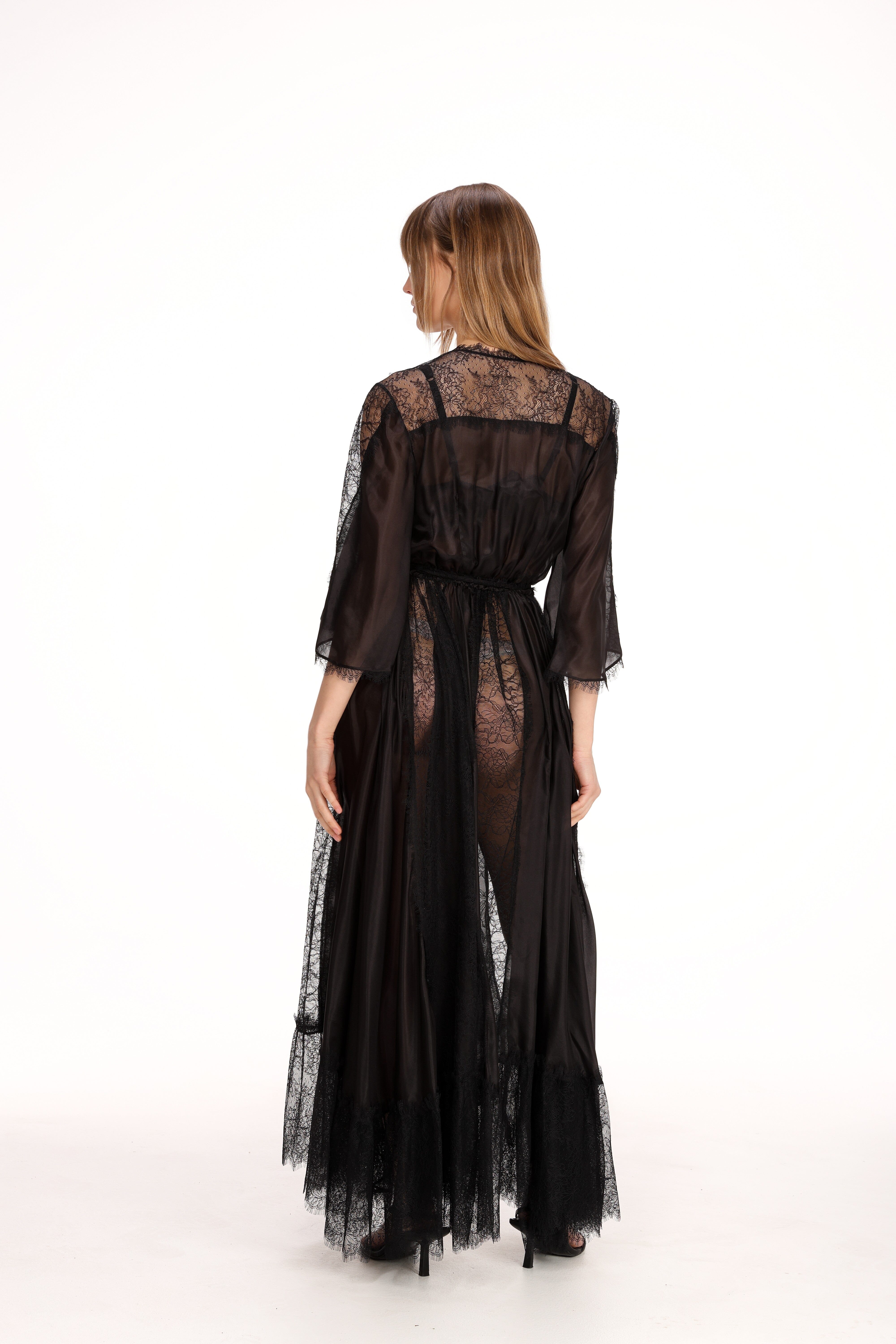  Lace Wrap Dress in Black Product Amoralle