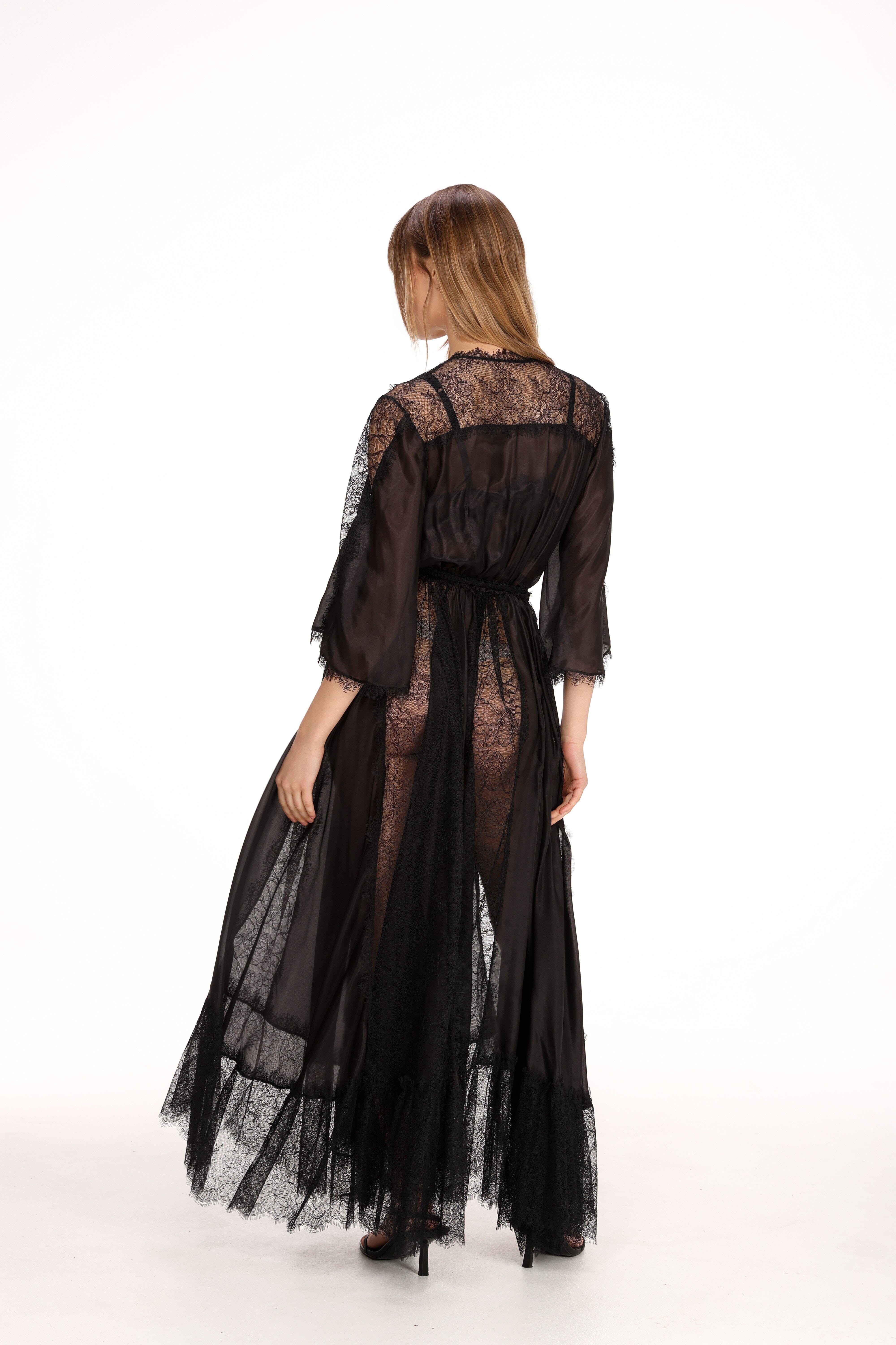  Lace Wrap Dress in Black Product Amoralle