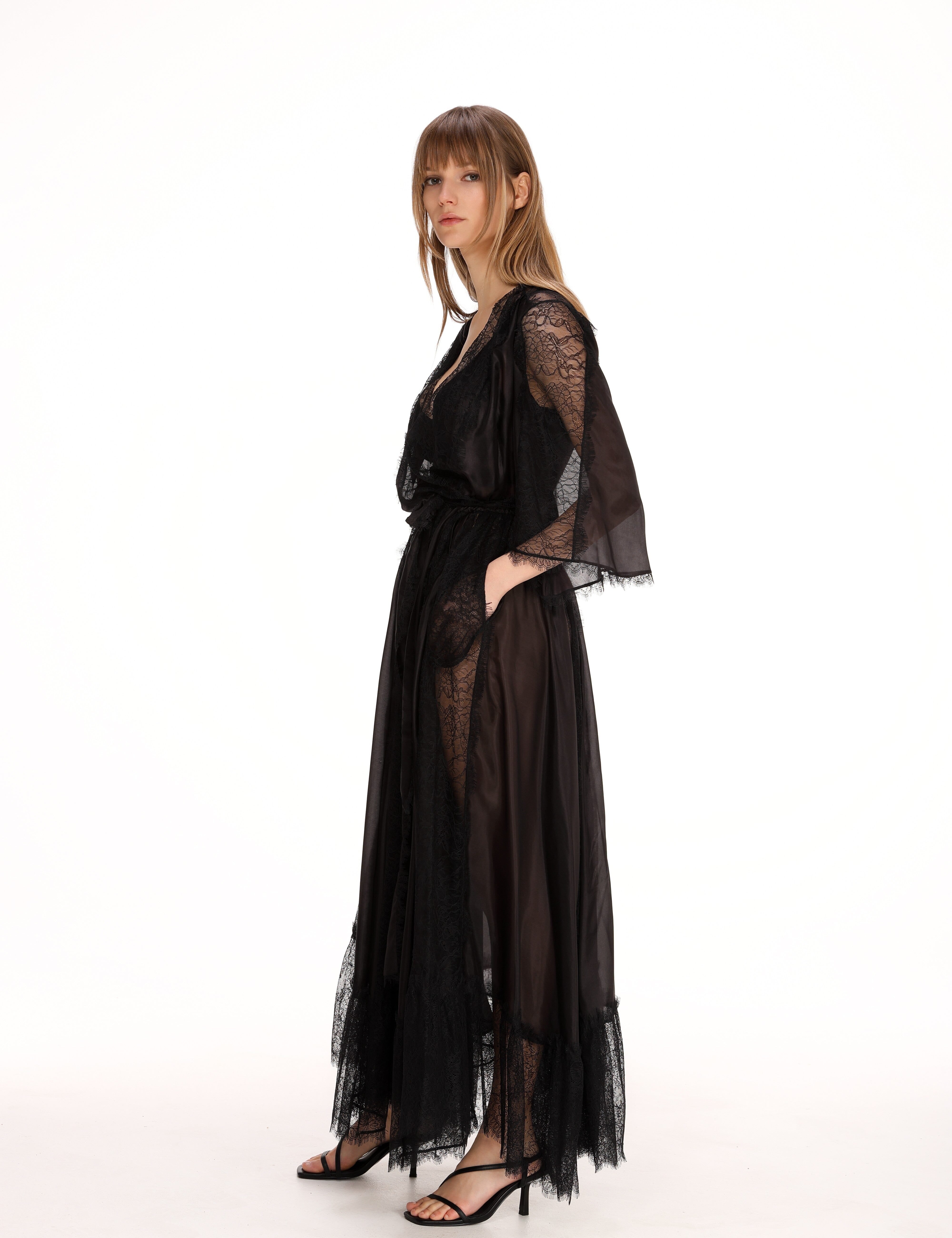  Lace Wrap Dress in Black Product Amoralle
