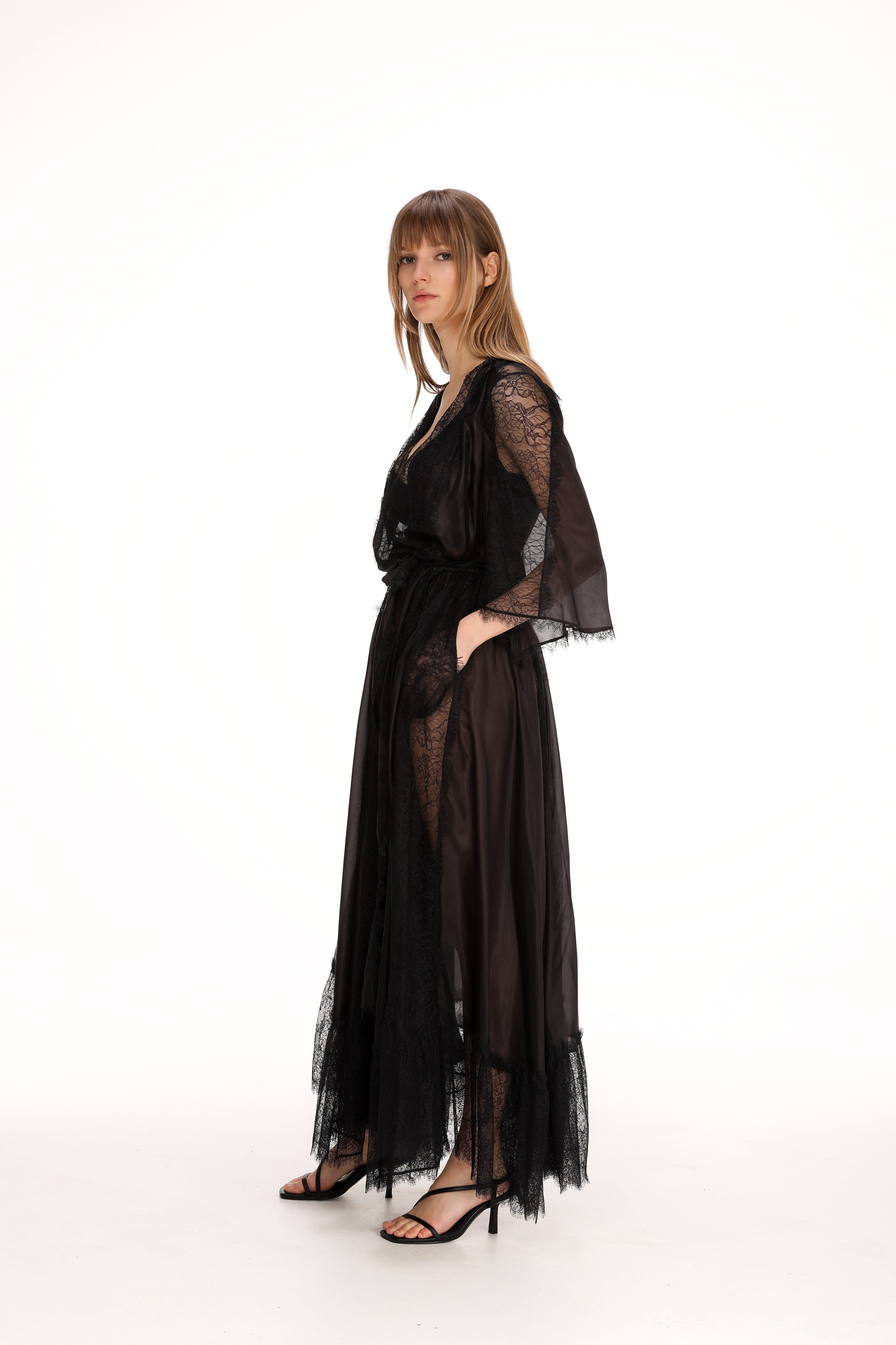  Lace Wrap Dress in Black Product Amoralle