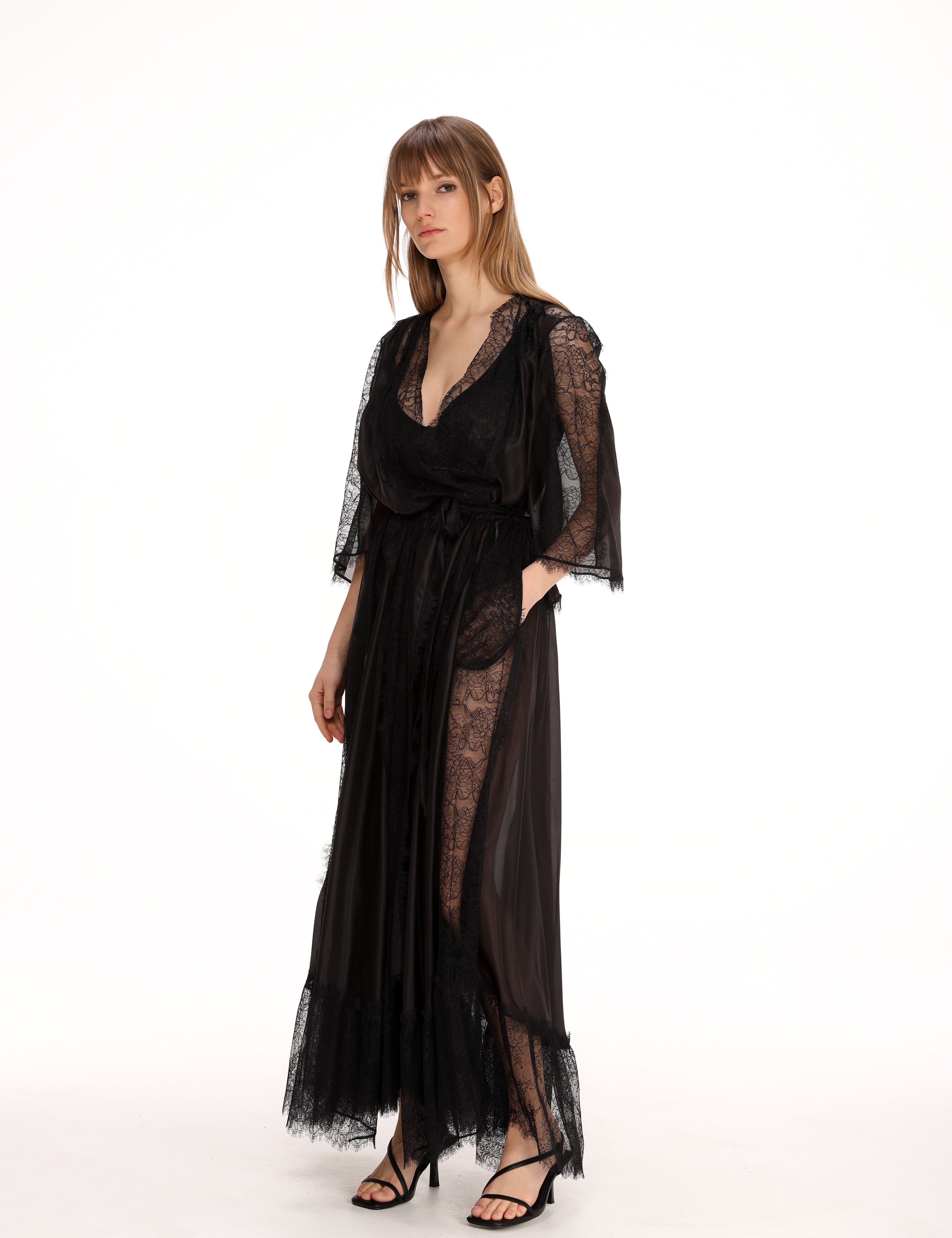  Lace Wrap Dress in Black Product Amoralle