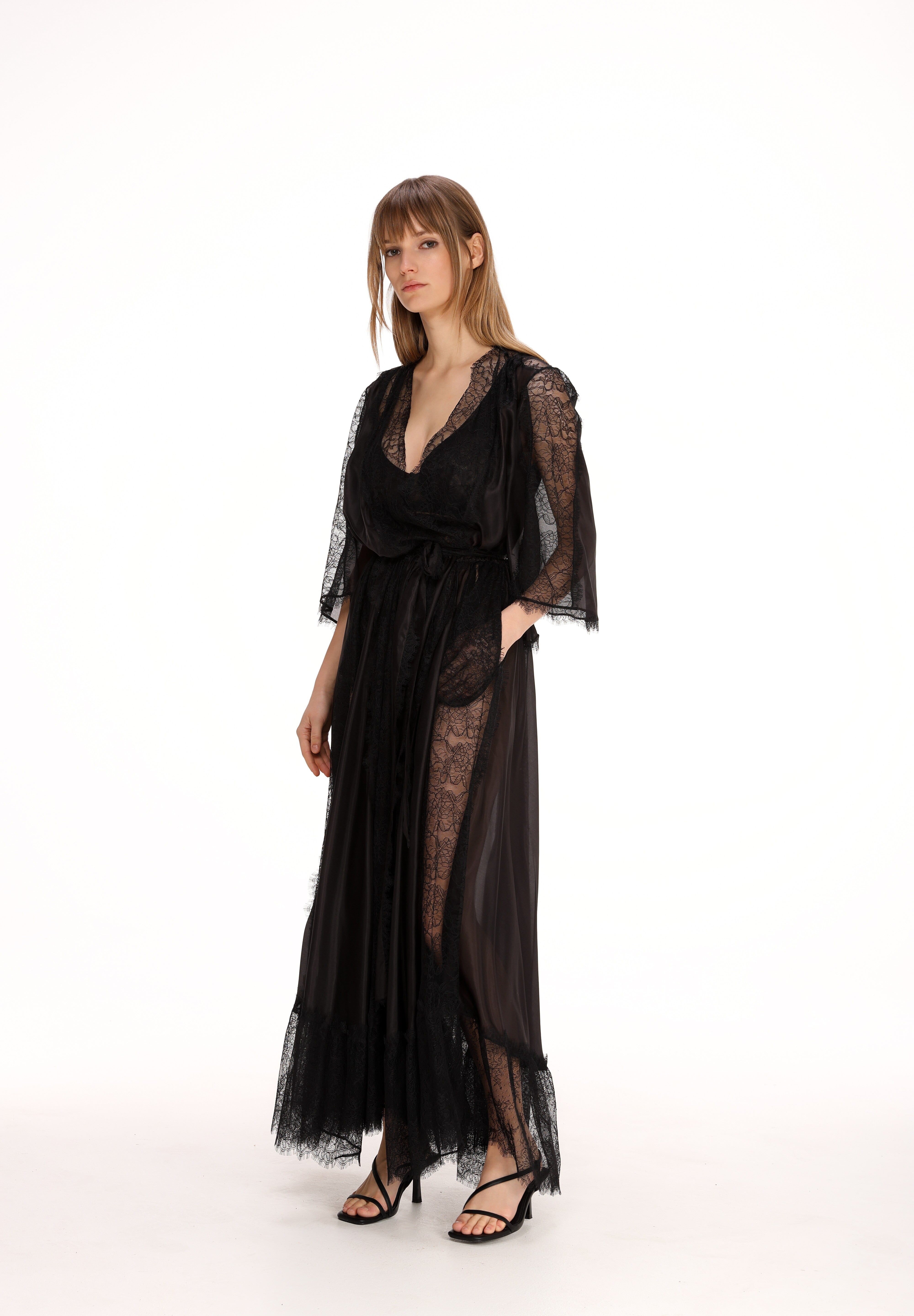  Lace Wrap Dress in Black Product Amoralle