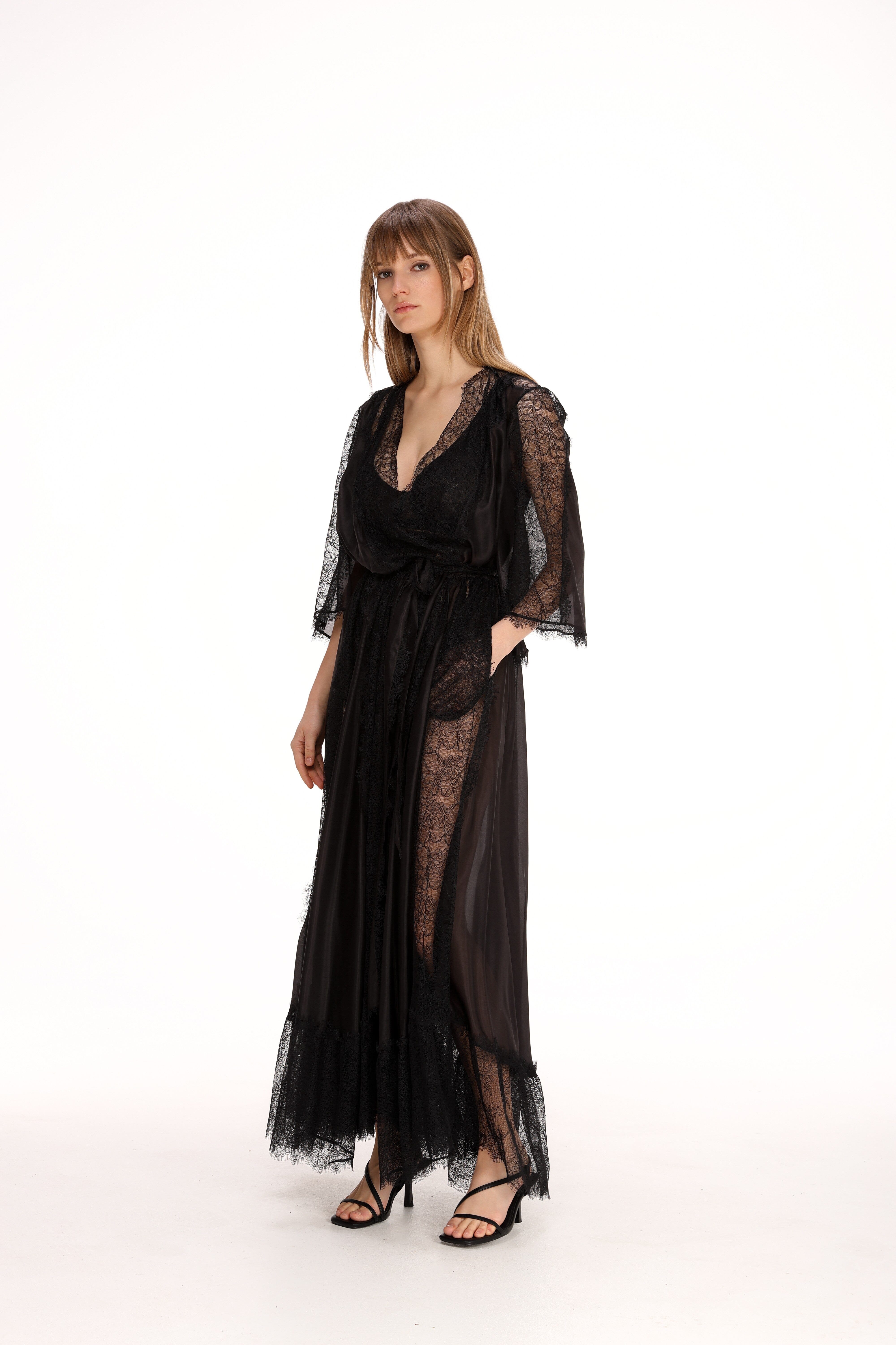  Lace Wrap Dress in Black Product Amoralle