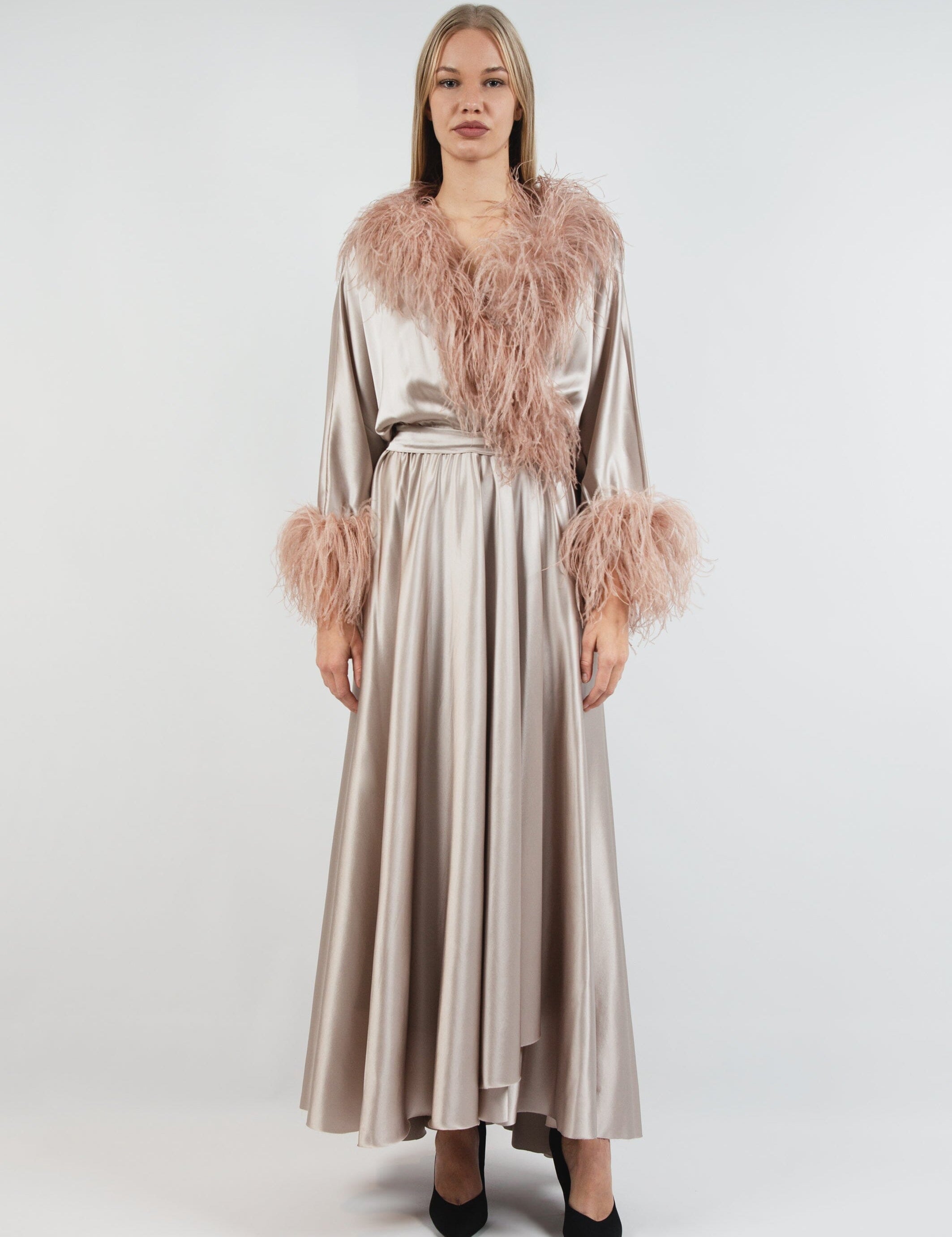  Lift Me Up Silk Robe Beige Product Amoralle