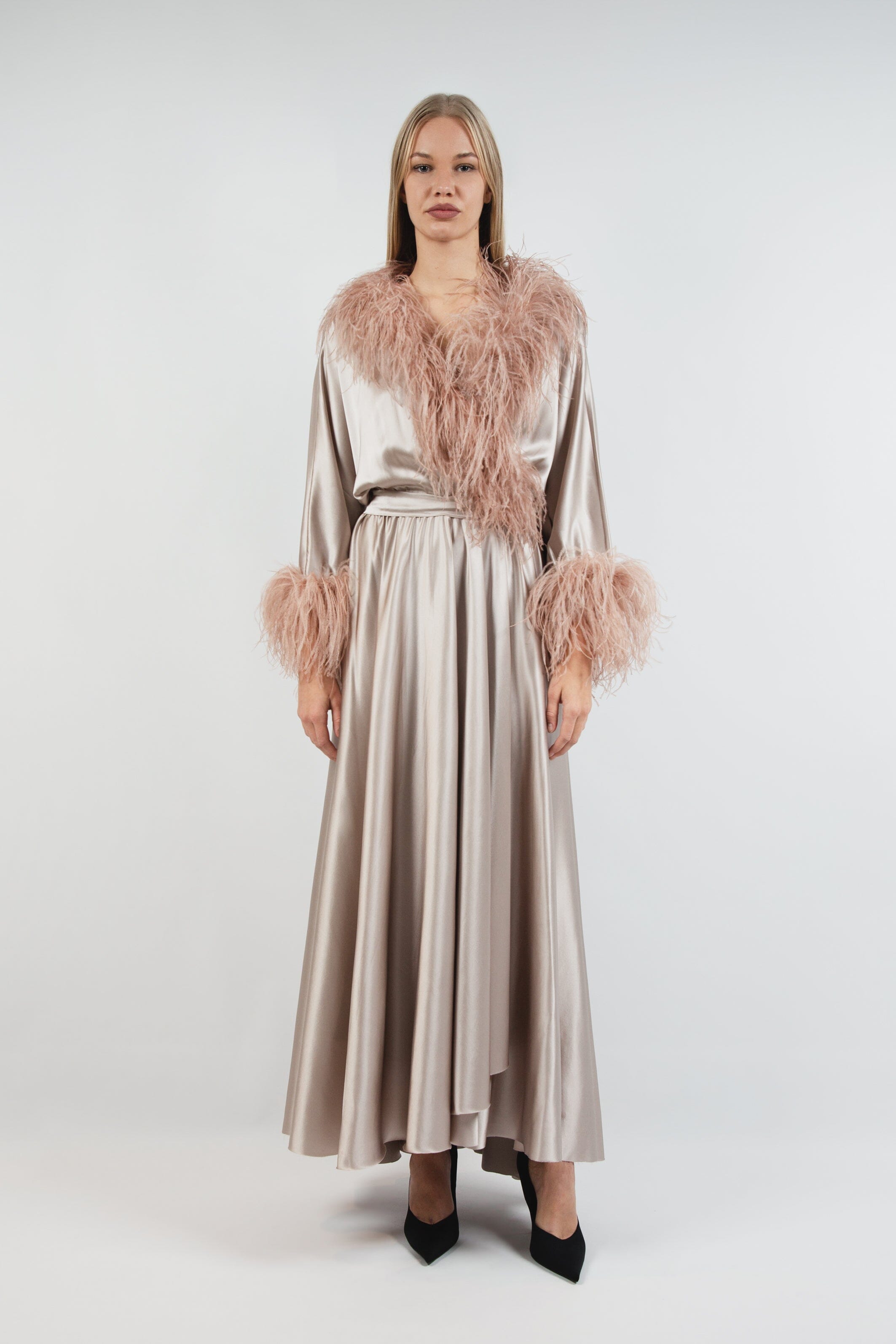  Lift Me Up Silk Robe Beige Product Amoralle