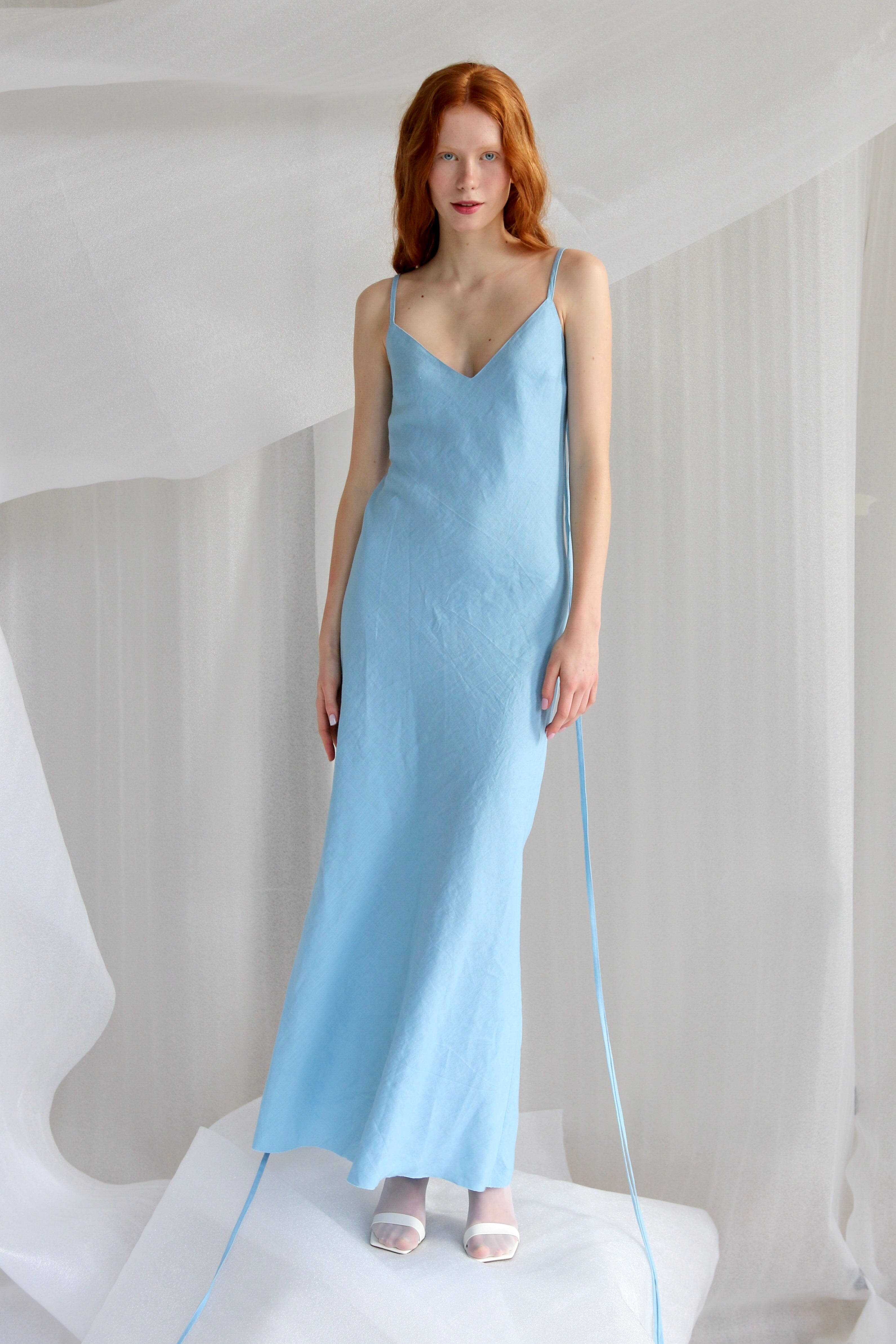  Light Blue Linen Maxi Slip Product Amoralle