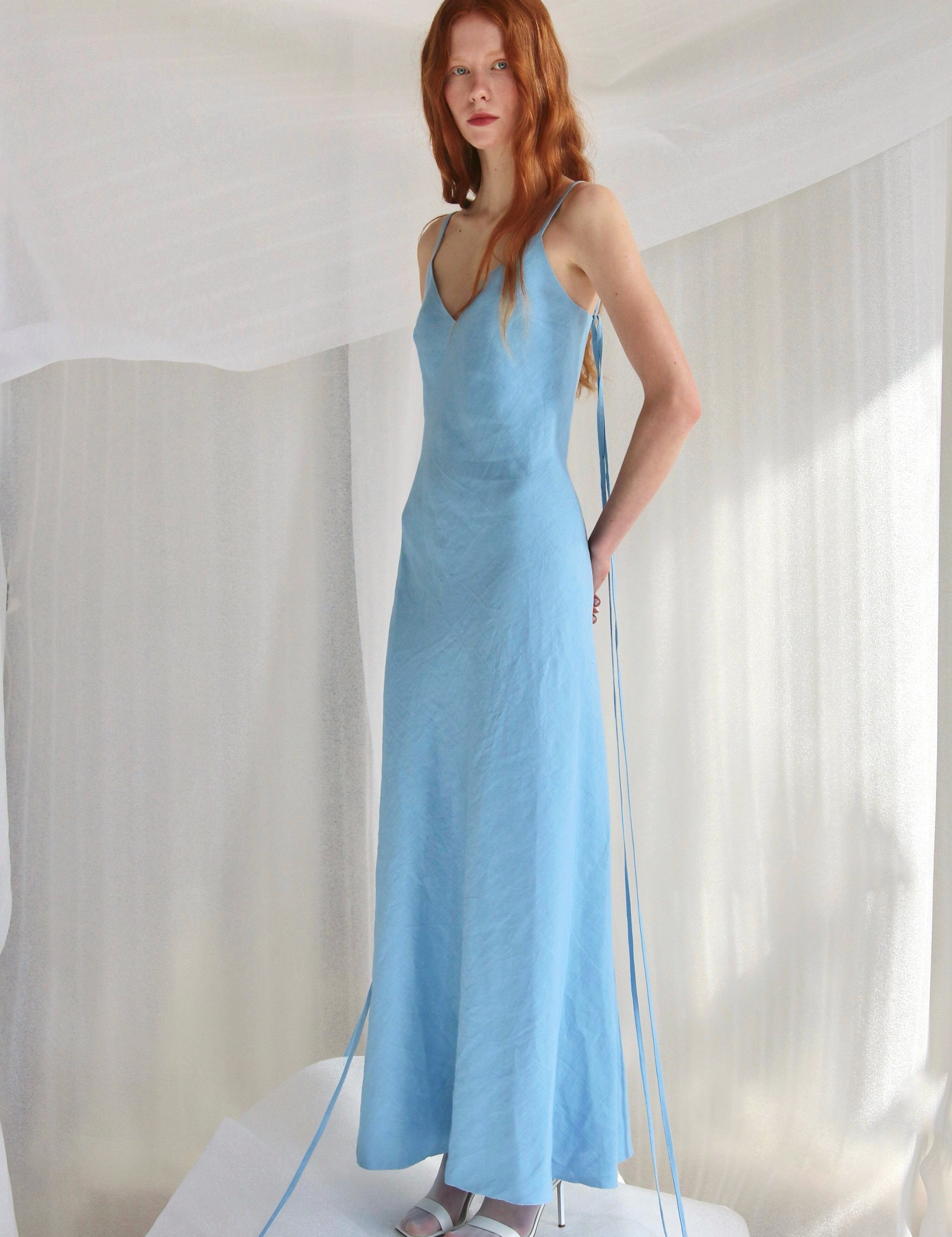  Light Blue Linen Maxi Slip Product Amoralle