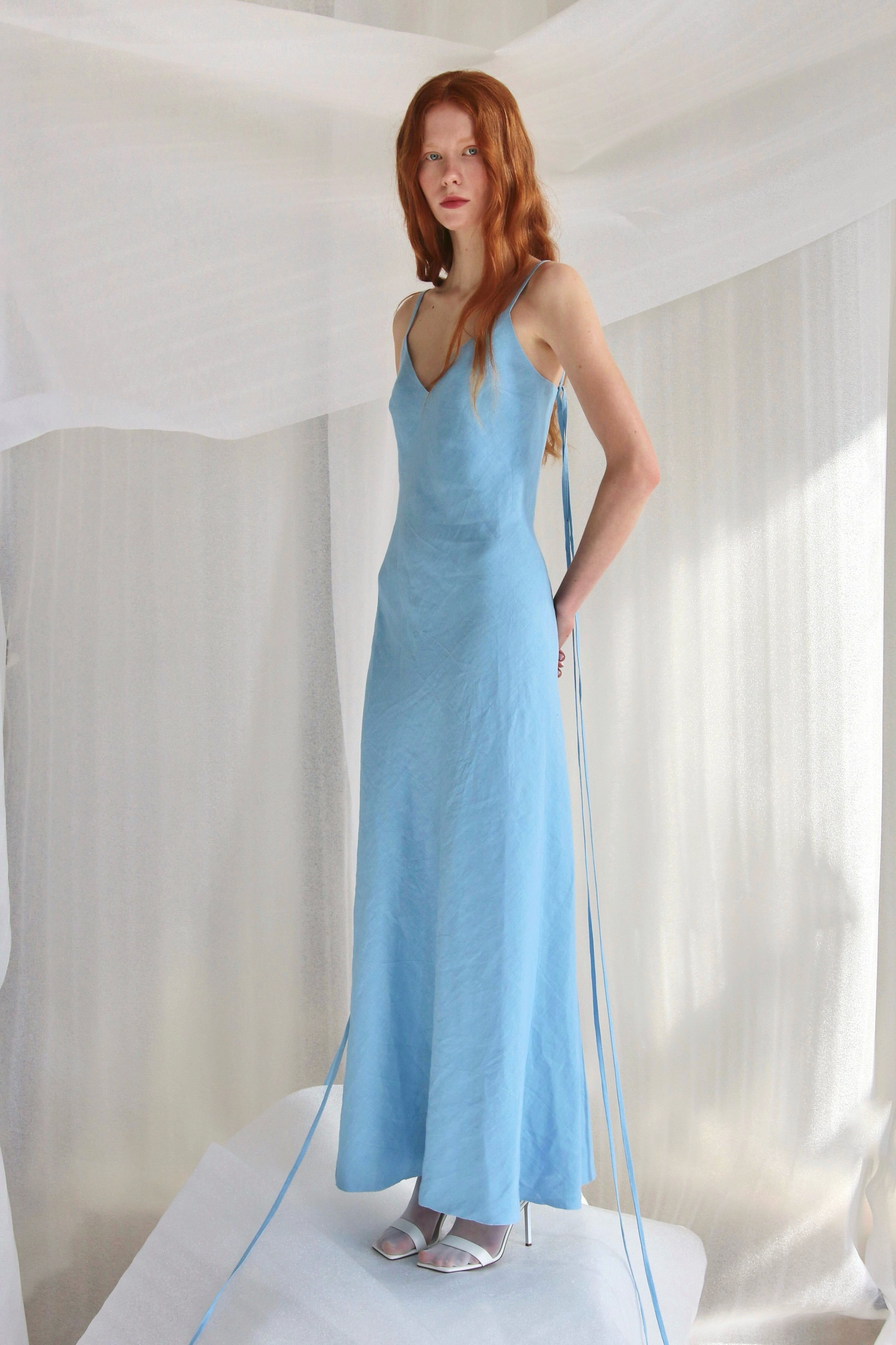  Light Blue Linen Maxi Slip Product Amoralle